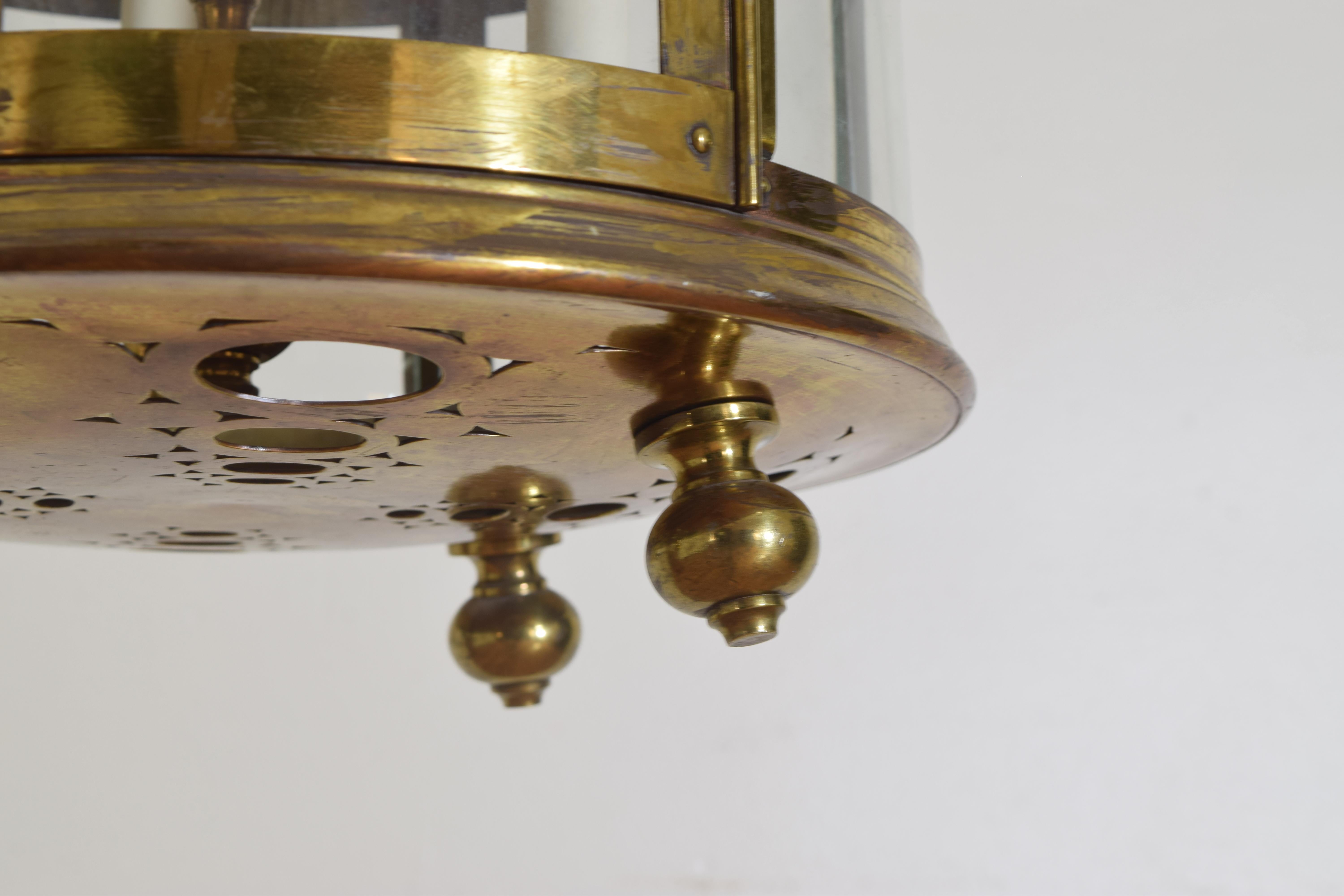 Continental Reticulated Brass Dome Shaped 3-Light Lantern, Early 20th Century 2