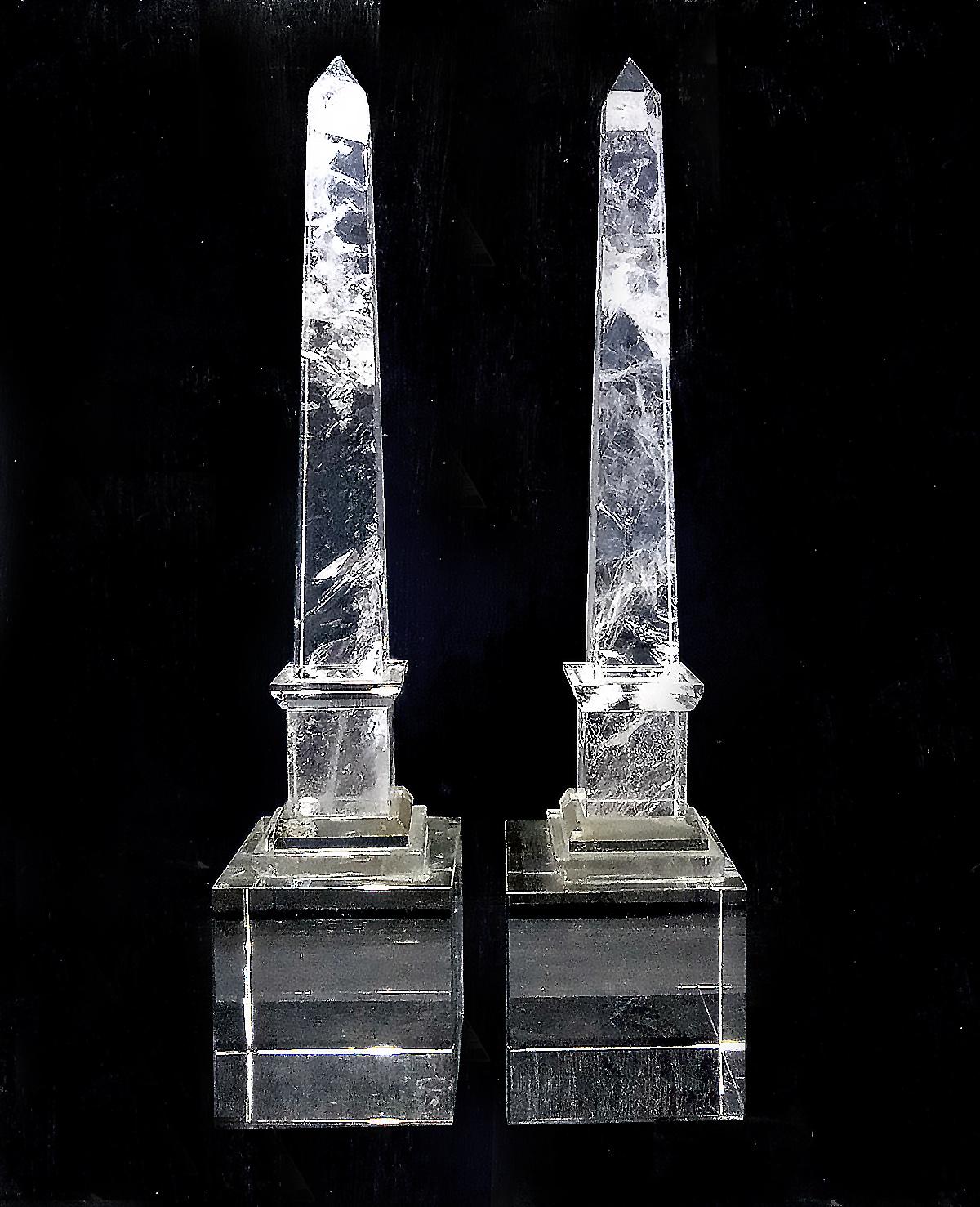 Neoclassical Continental Rock Crystal Obelisks, Pair For Sale