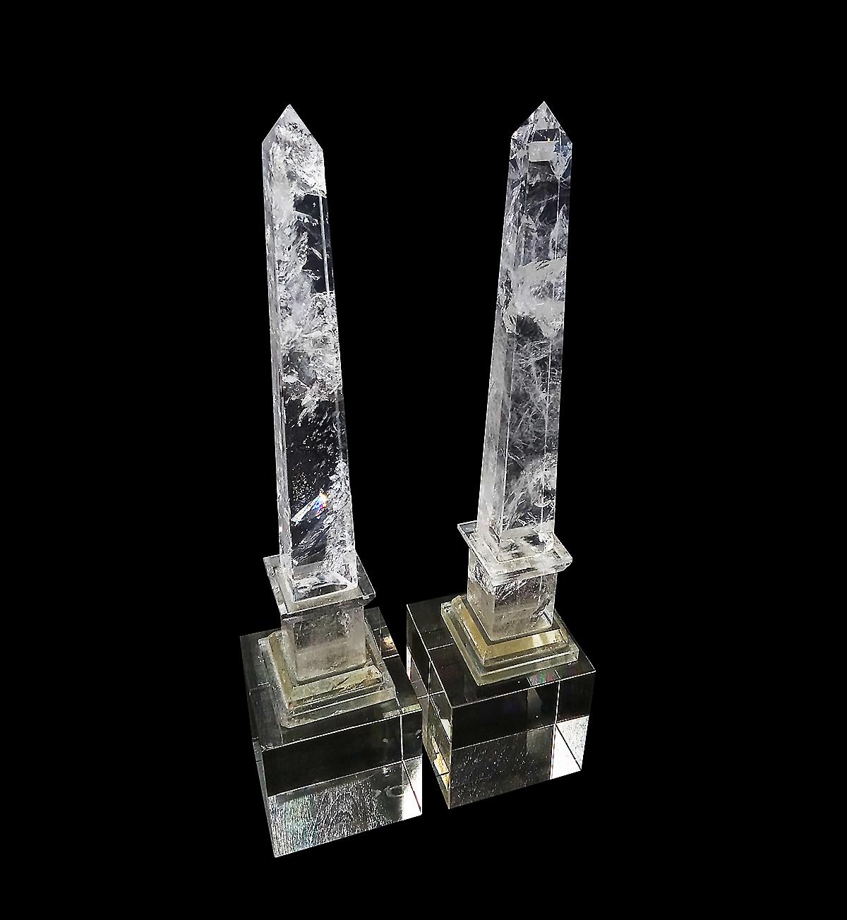 French Continental Rock Crystal Obelisks, Pair For Sale