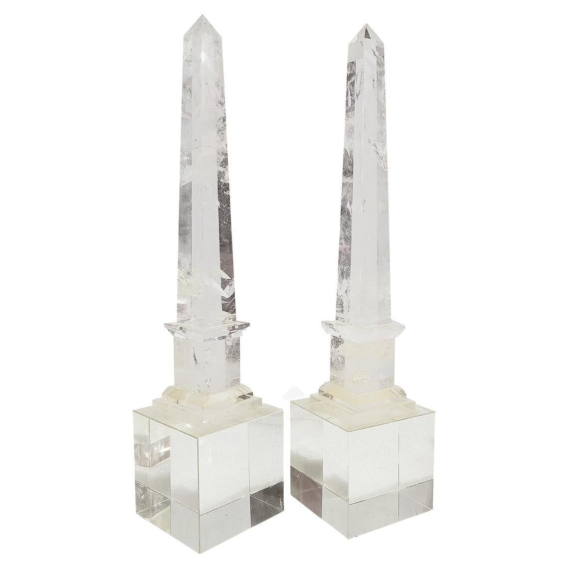 Continental Rock Crystal Obelisks, Pair For Sale