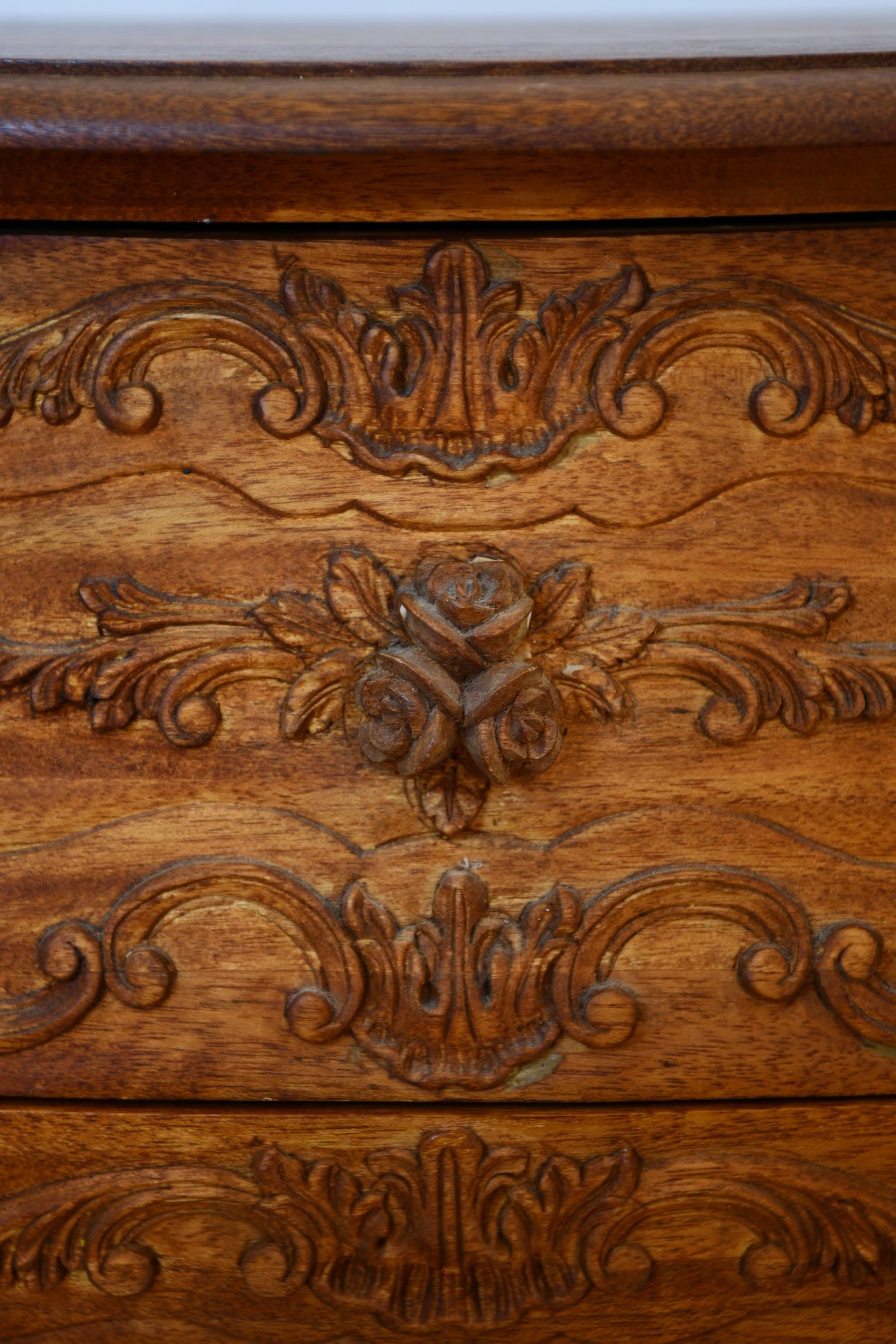 Continental Rococo Style Carved Bombe Chest of Drawers 1