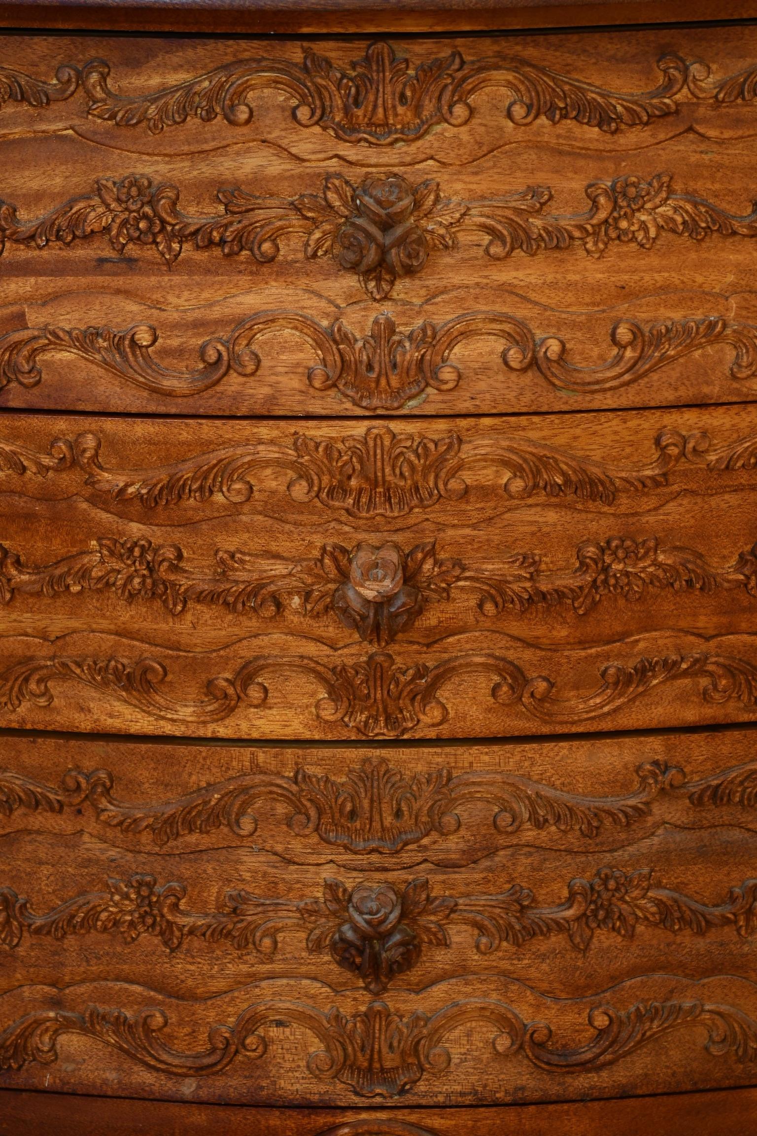 Continental Rococo Style Carved Bombe Chest of Drawers 3