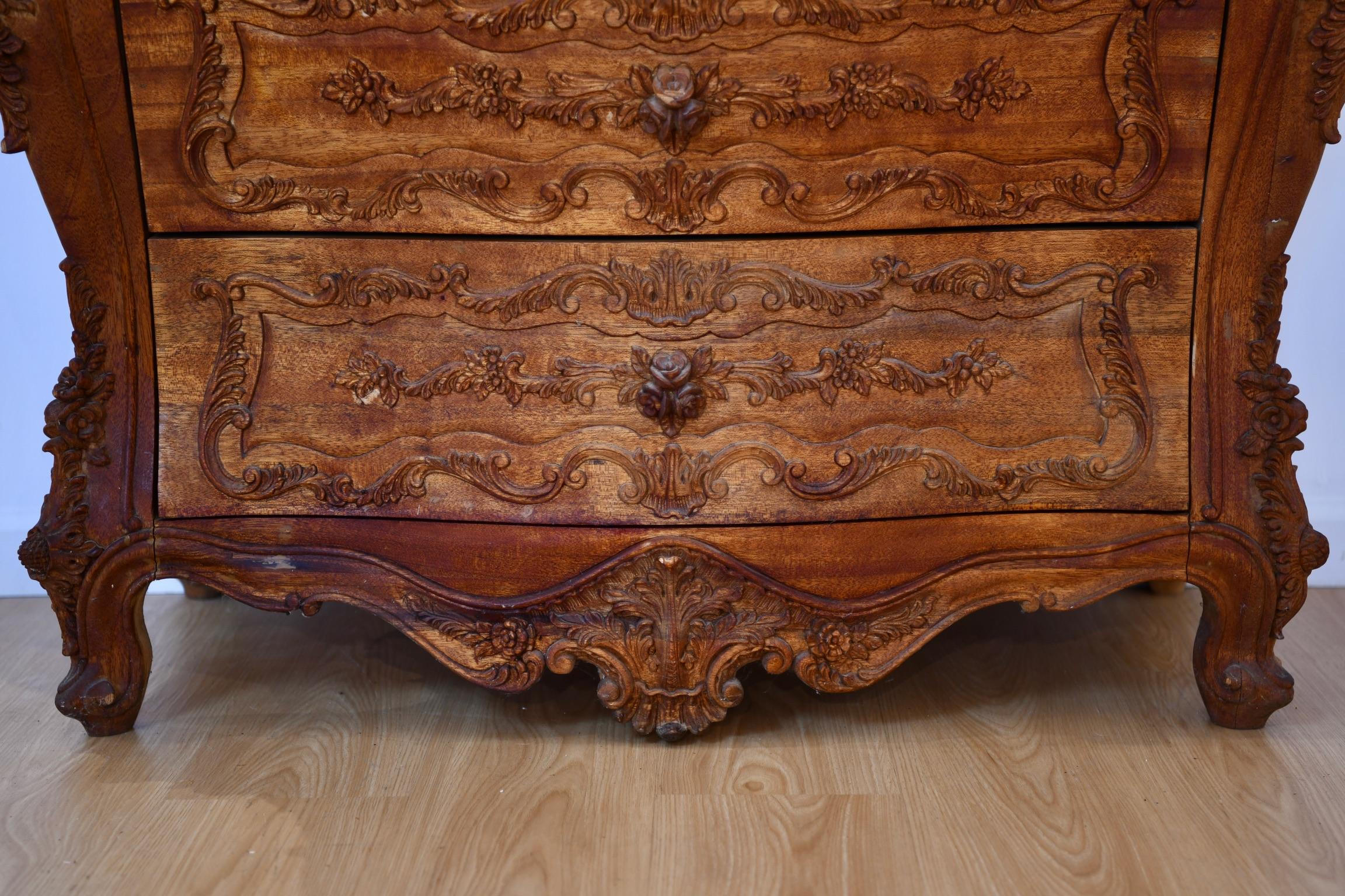 Continental Rococo Style Carved Bombe Chest of Drawers 4