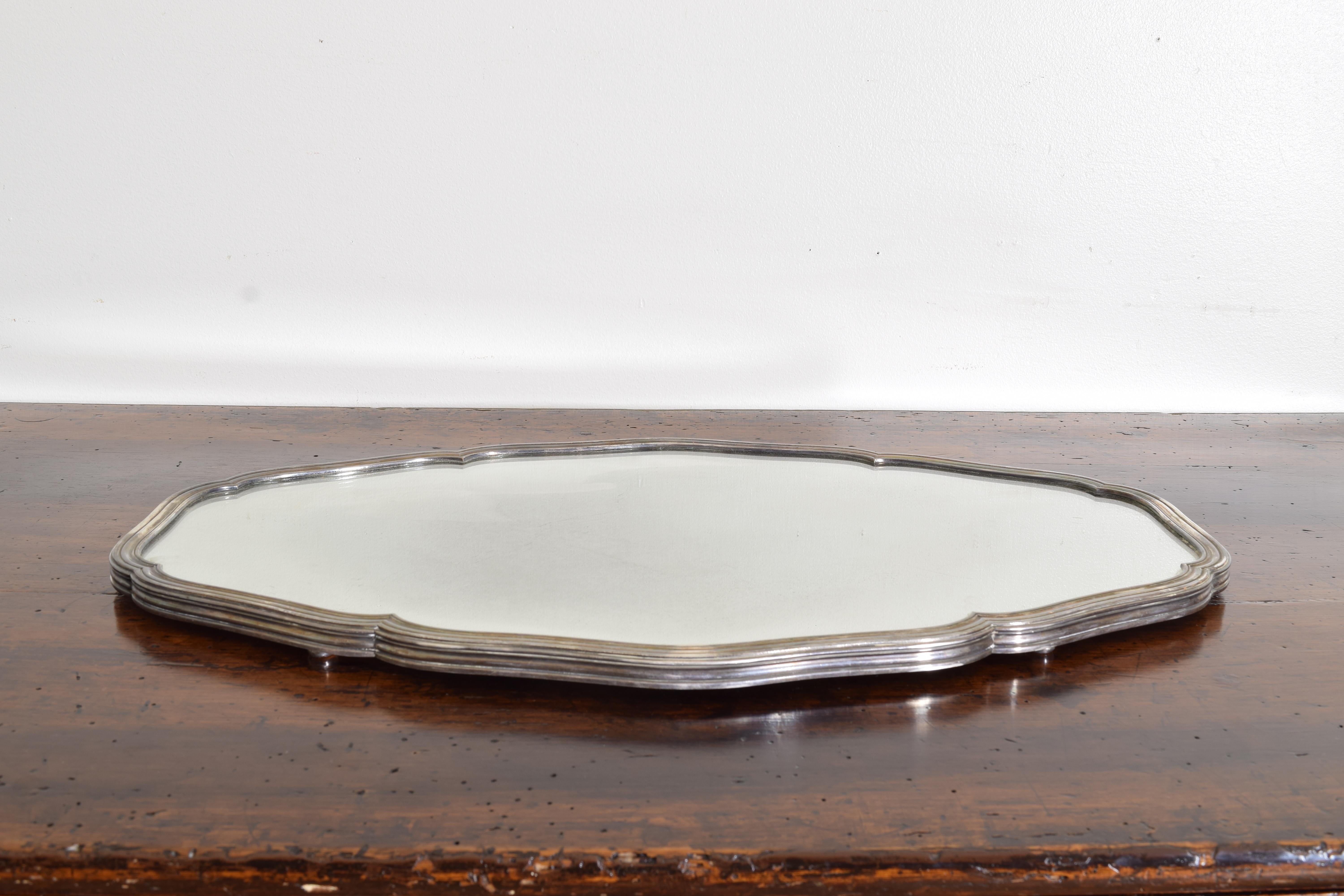 European Continental Rococo Style Silver Plate & Mirrored Plateau, early 20th century For Sale