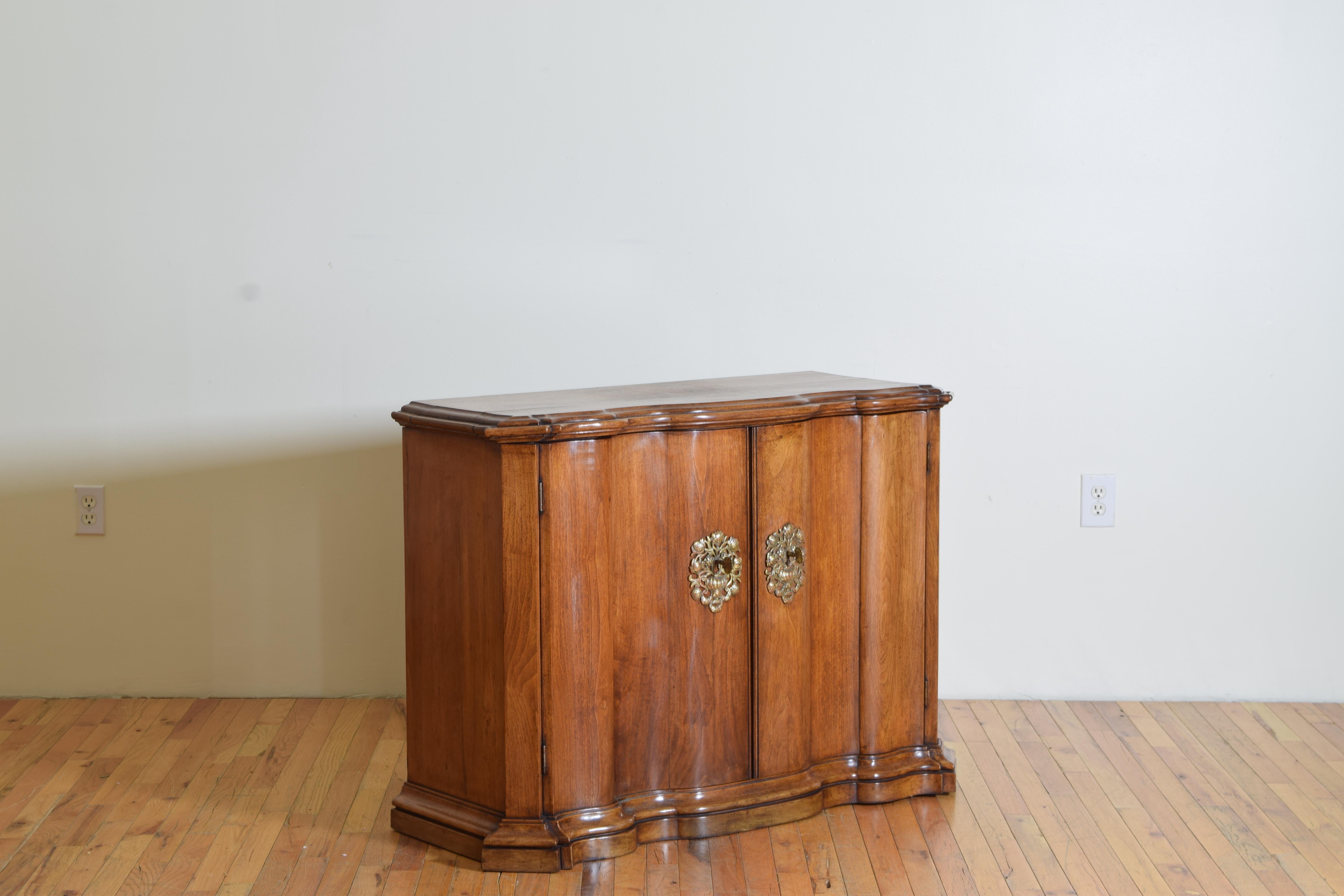 European Continental Rococo Style Walnut Serpentine Front 2-Door Cabinet, Early 20th Cen