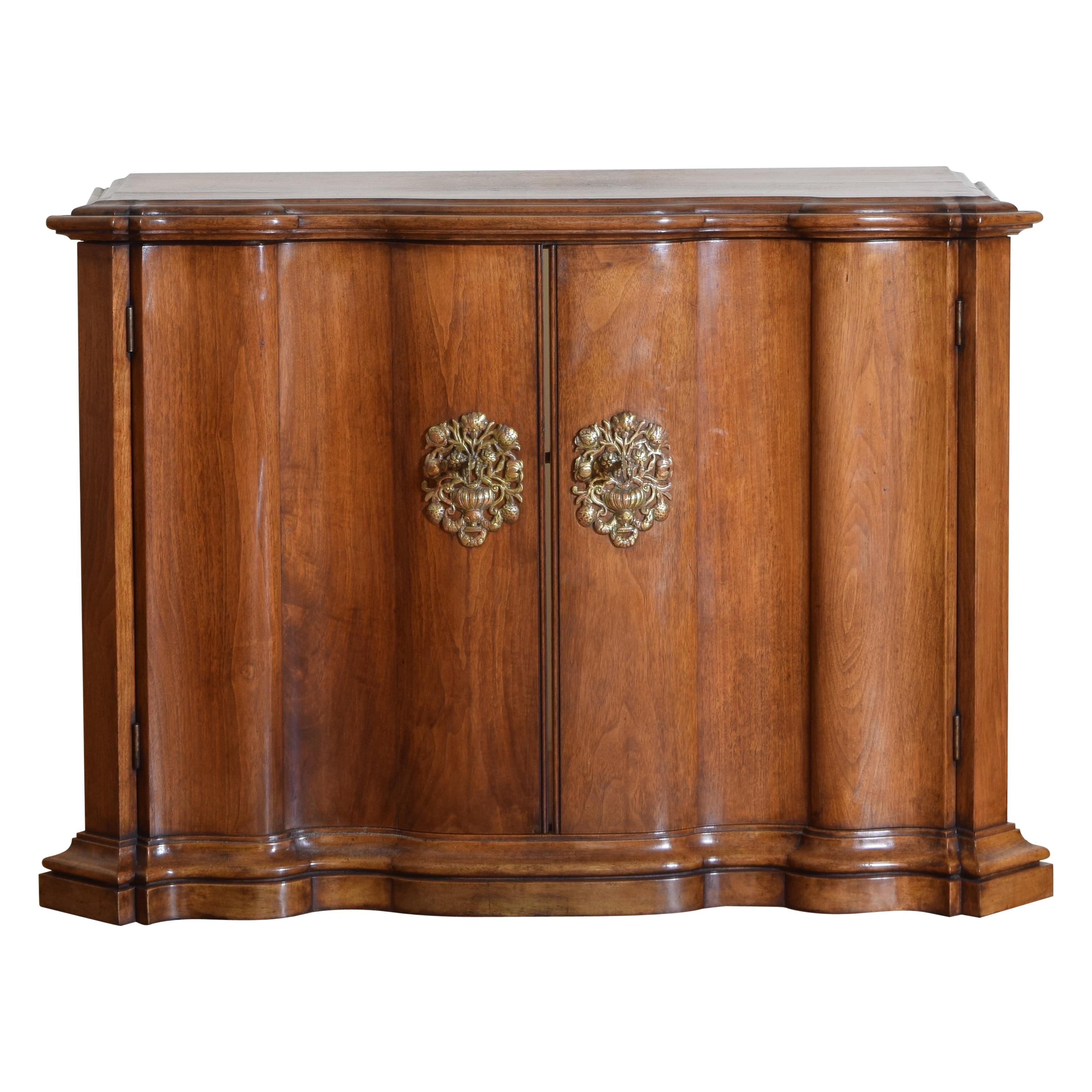 Continental Rococo Style Walnut Serpentine Front 2-Door Cabinet, Early 20th Cen