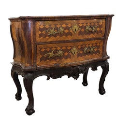 Continental Rococo Walnut Parquetry Chest on Stand
