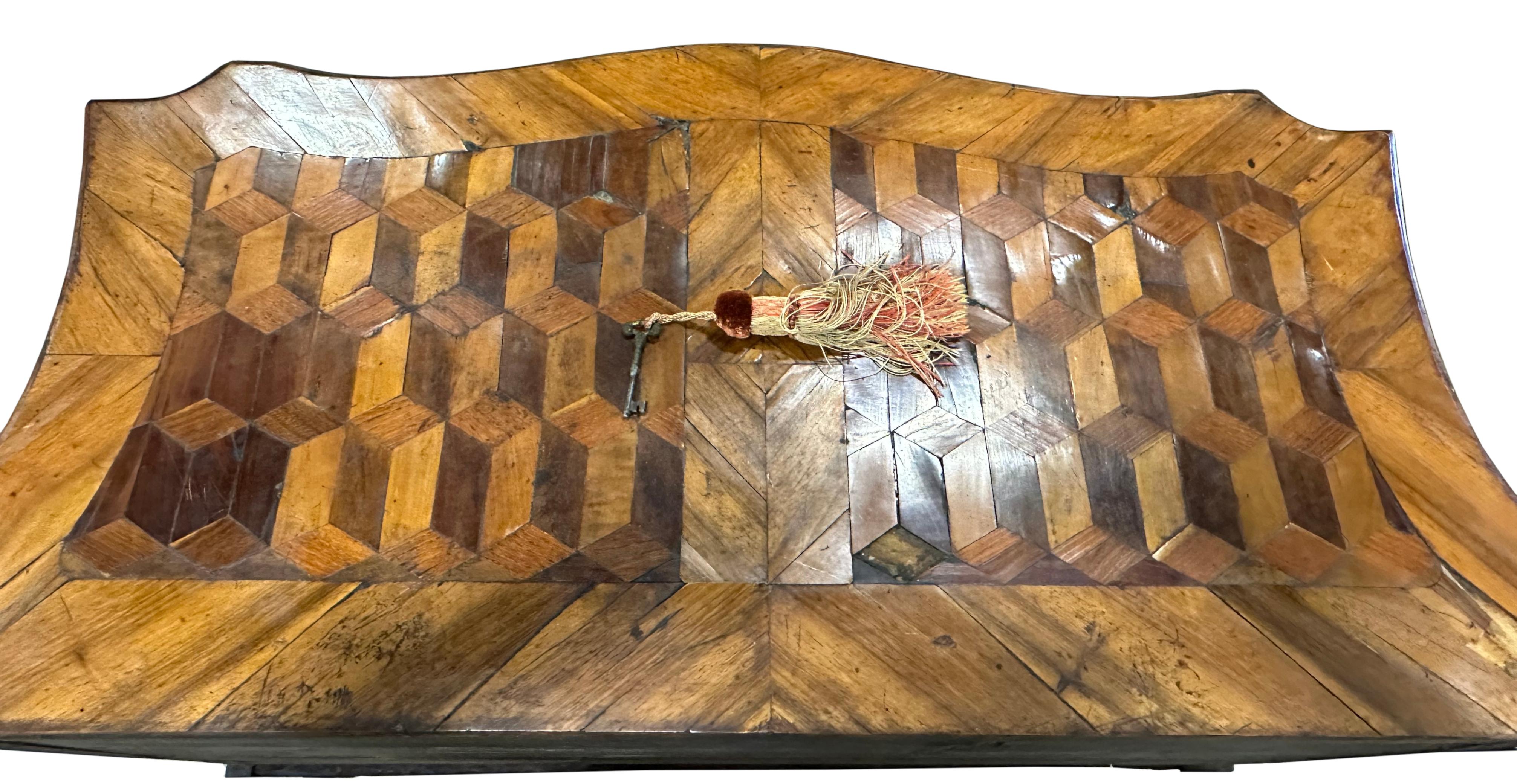 18th Century and Earlier Continental Rococo Walnut Parquetry Chest on Stand For Sale