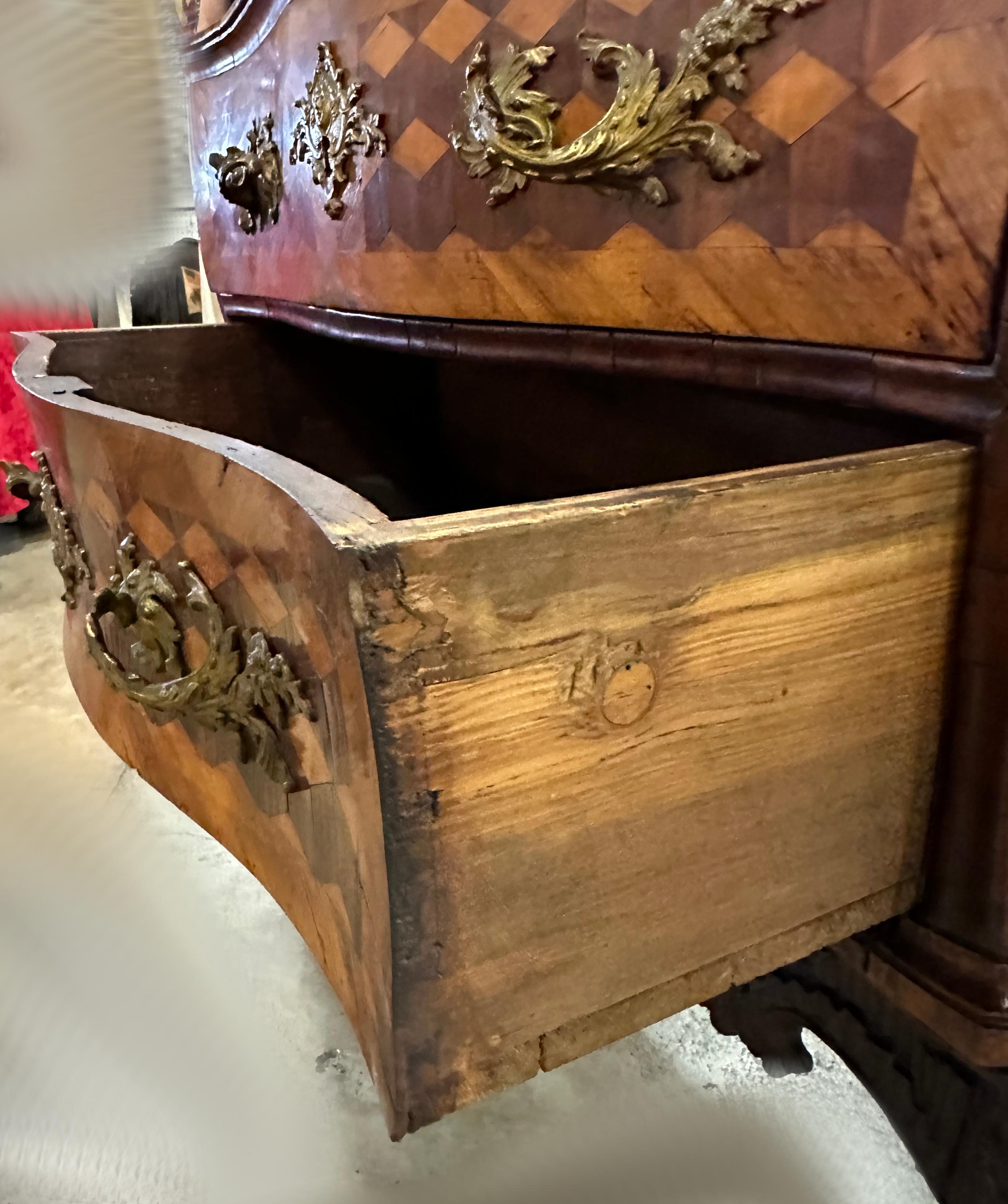 Continental Rococo Walnut Parquetry Chest on Stand For Sale 1