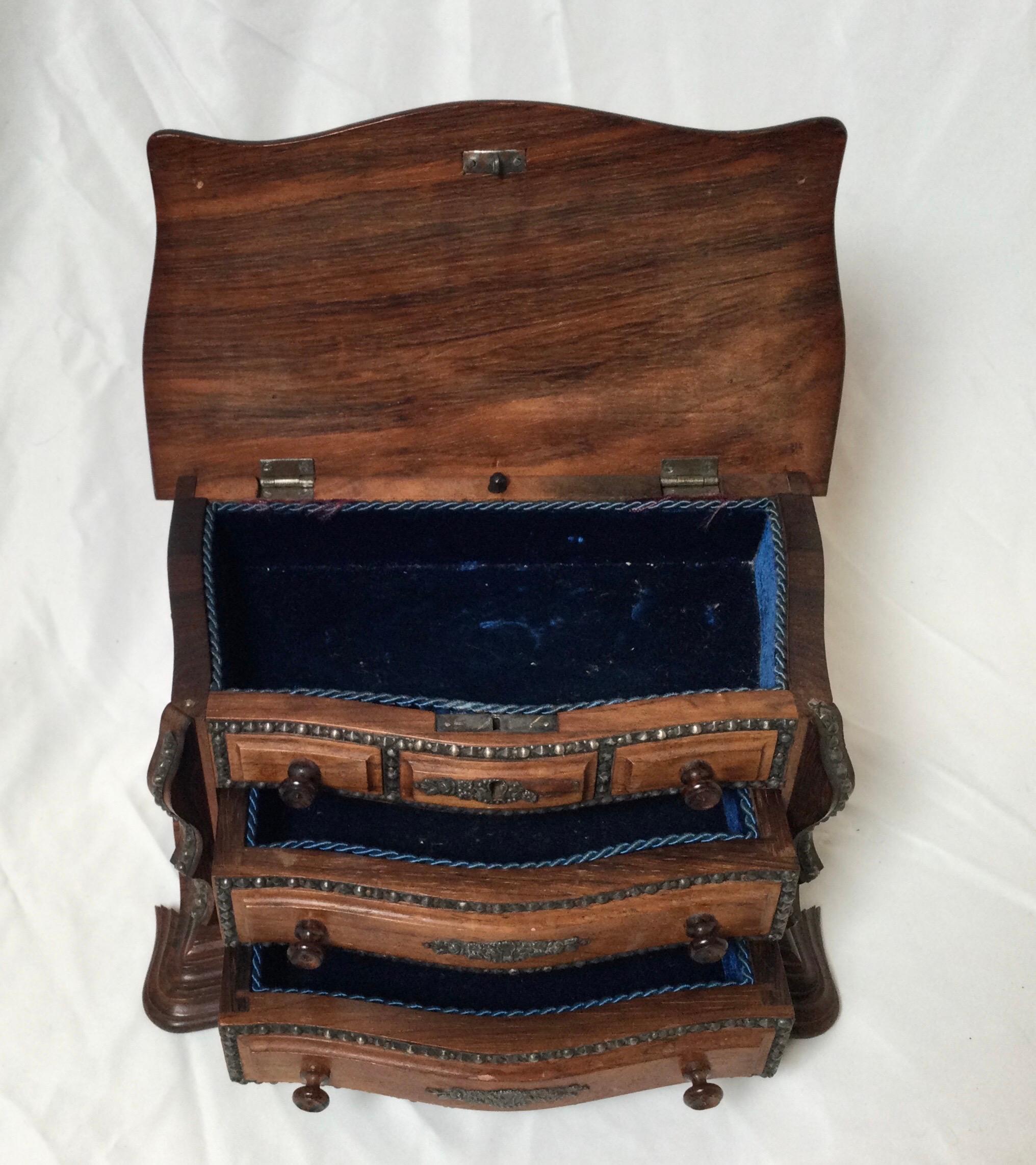 European Continental Rosewood Miniature Chest Jewelry Box For Sale