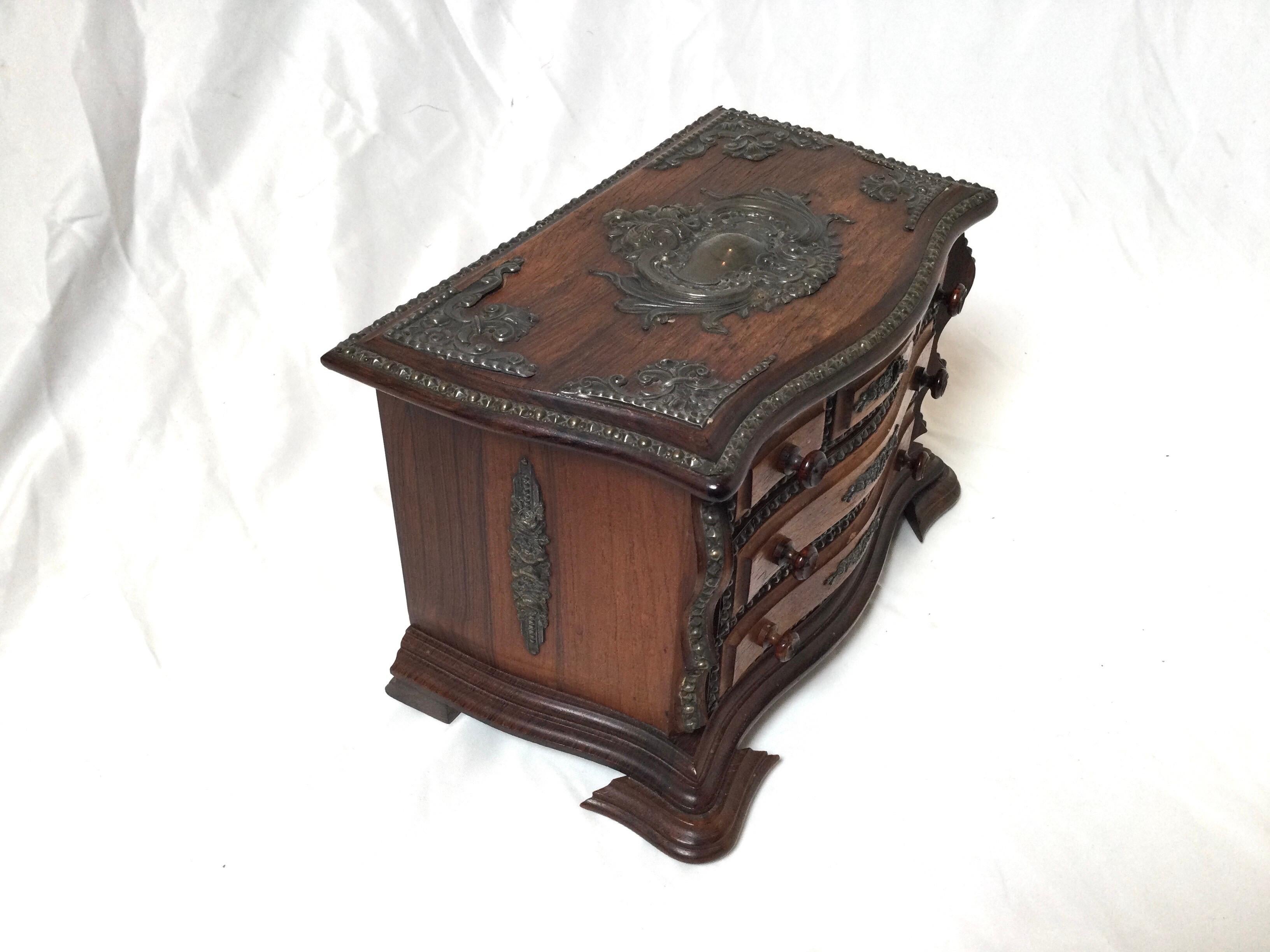 Early 20th Century Continental Rosewood Miniature Chest Jewelry Box For Sale