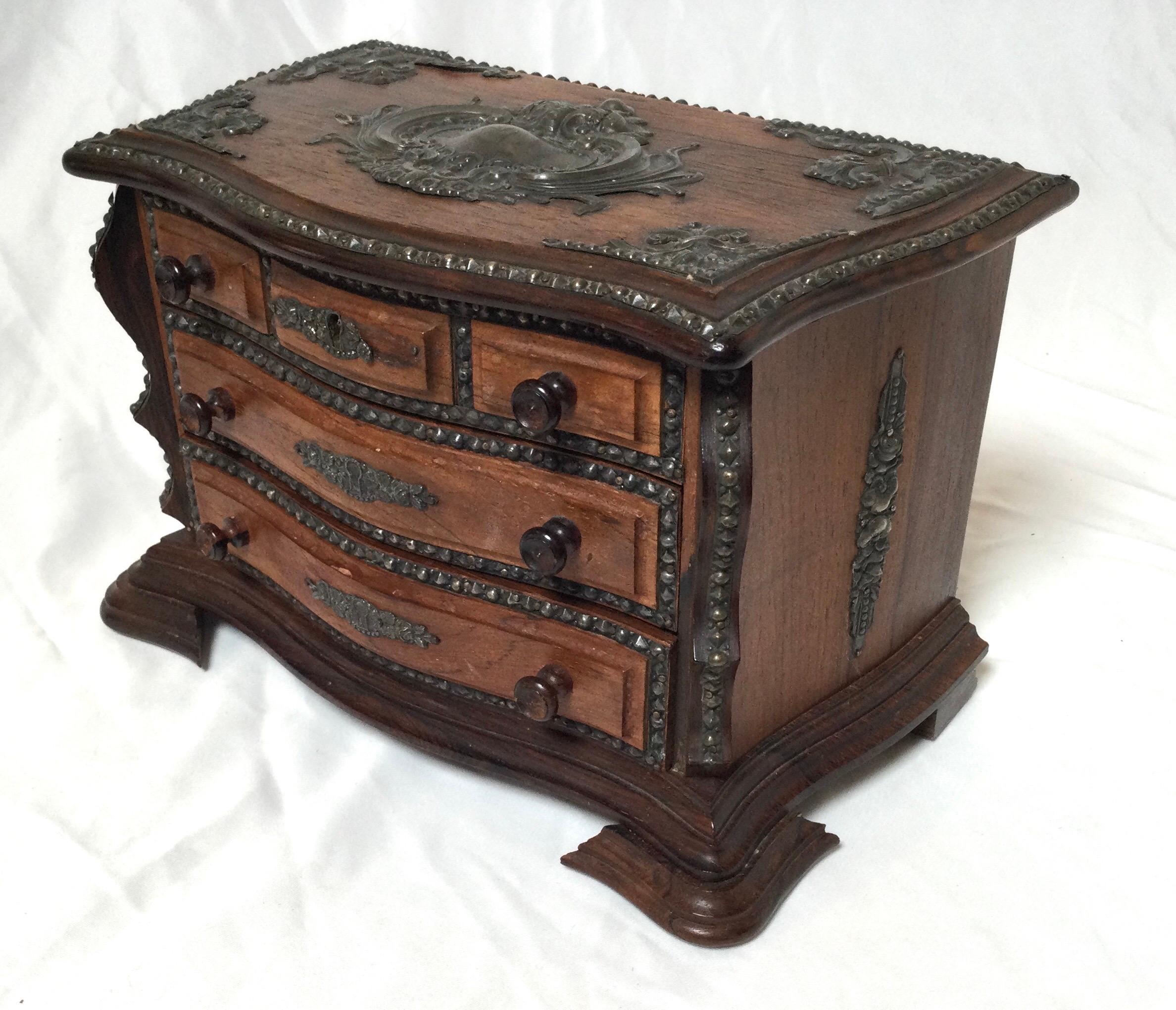 Continental Rosewood Miniature Chest Jewelry Box For Sale 2