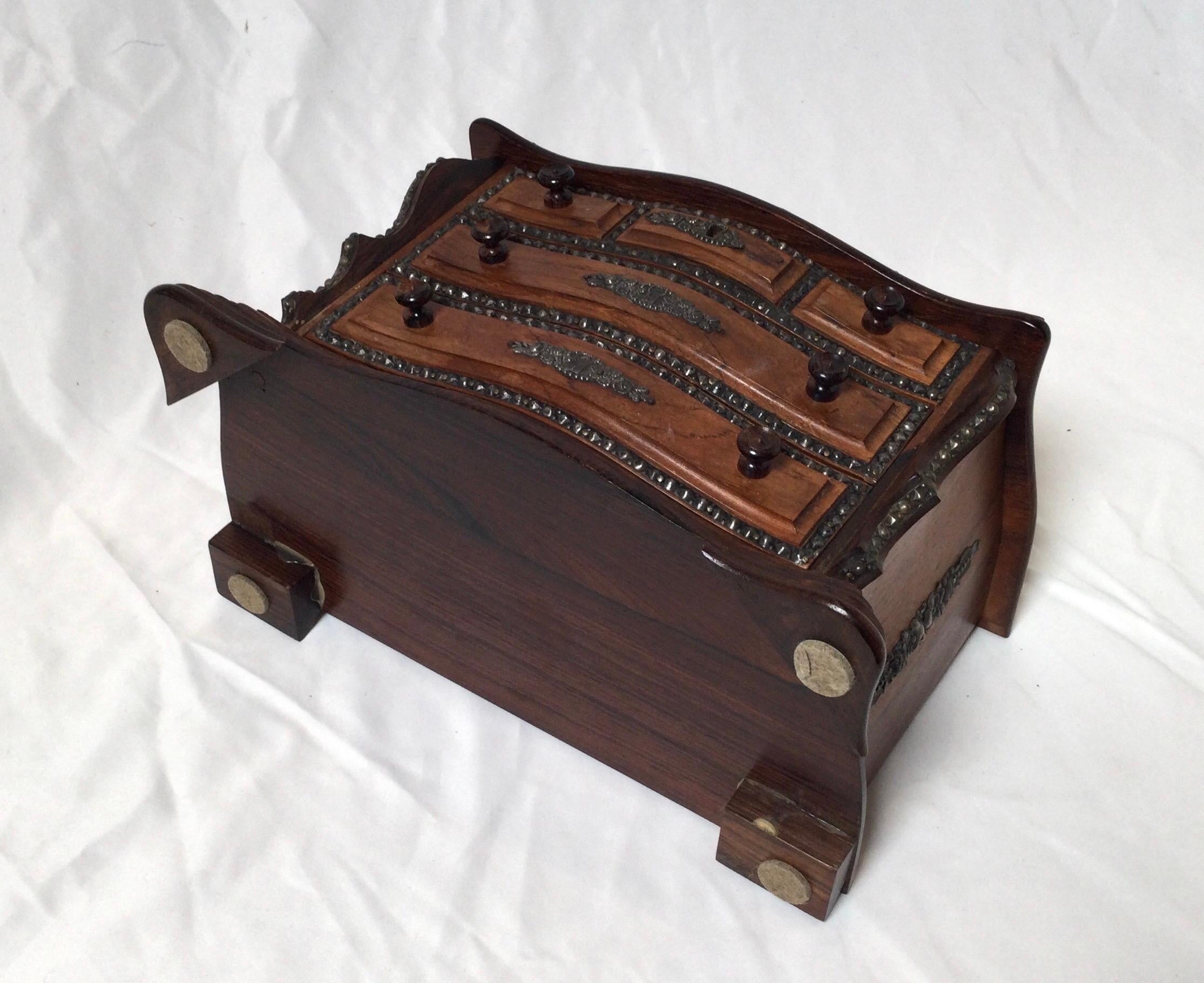 Continental Rosewood Miniature Chest Jewelry Box For Sale 4