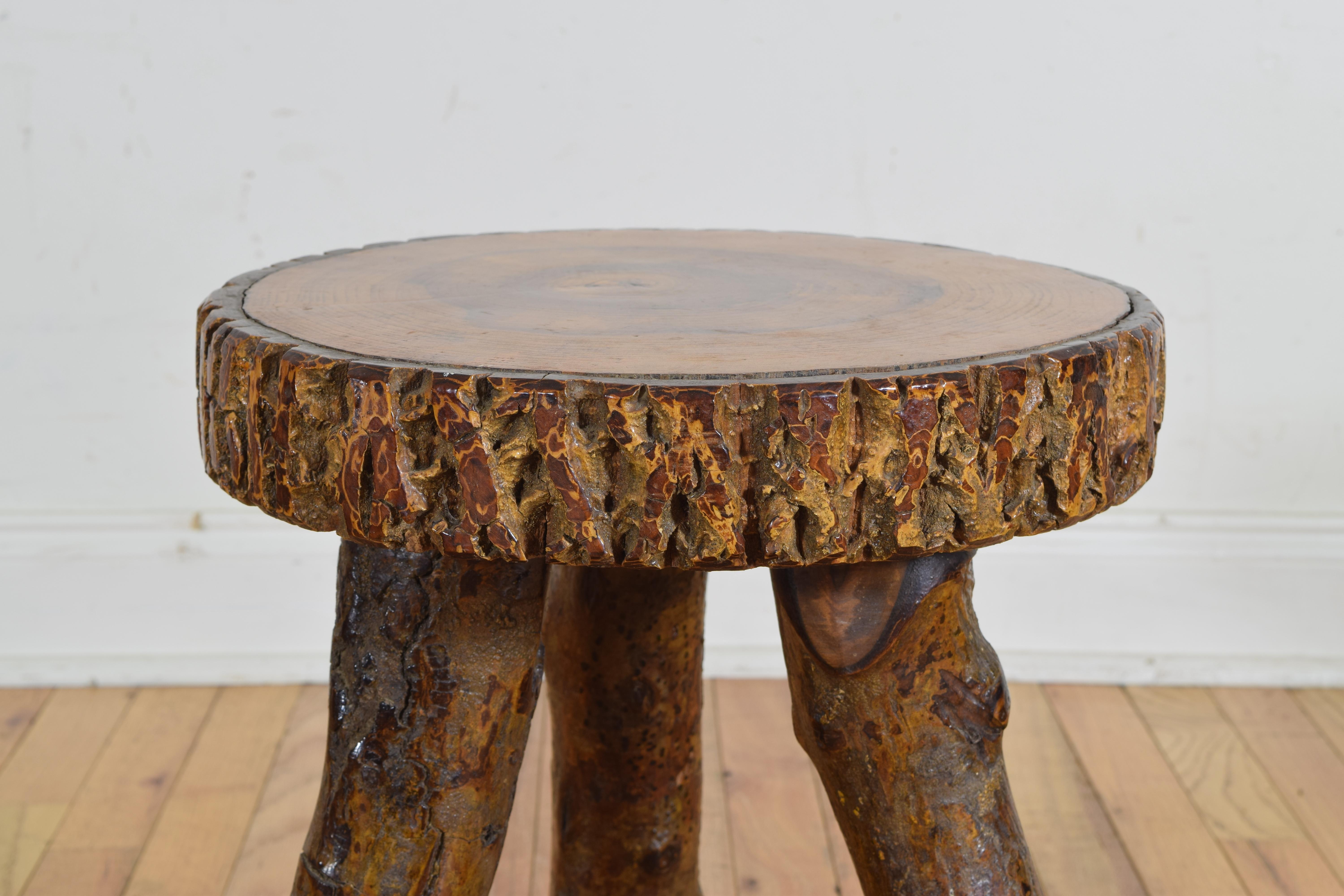 Continental Rustic Side Table, Top Cross Section of Timber, 20th Century In Excellent Condition In Atlanta, GA