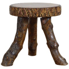 Continental Rustic Side Table, Top Cross Section of Timber, 20th Century
