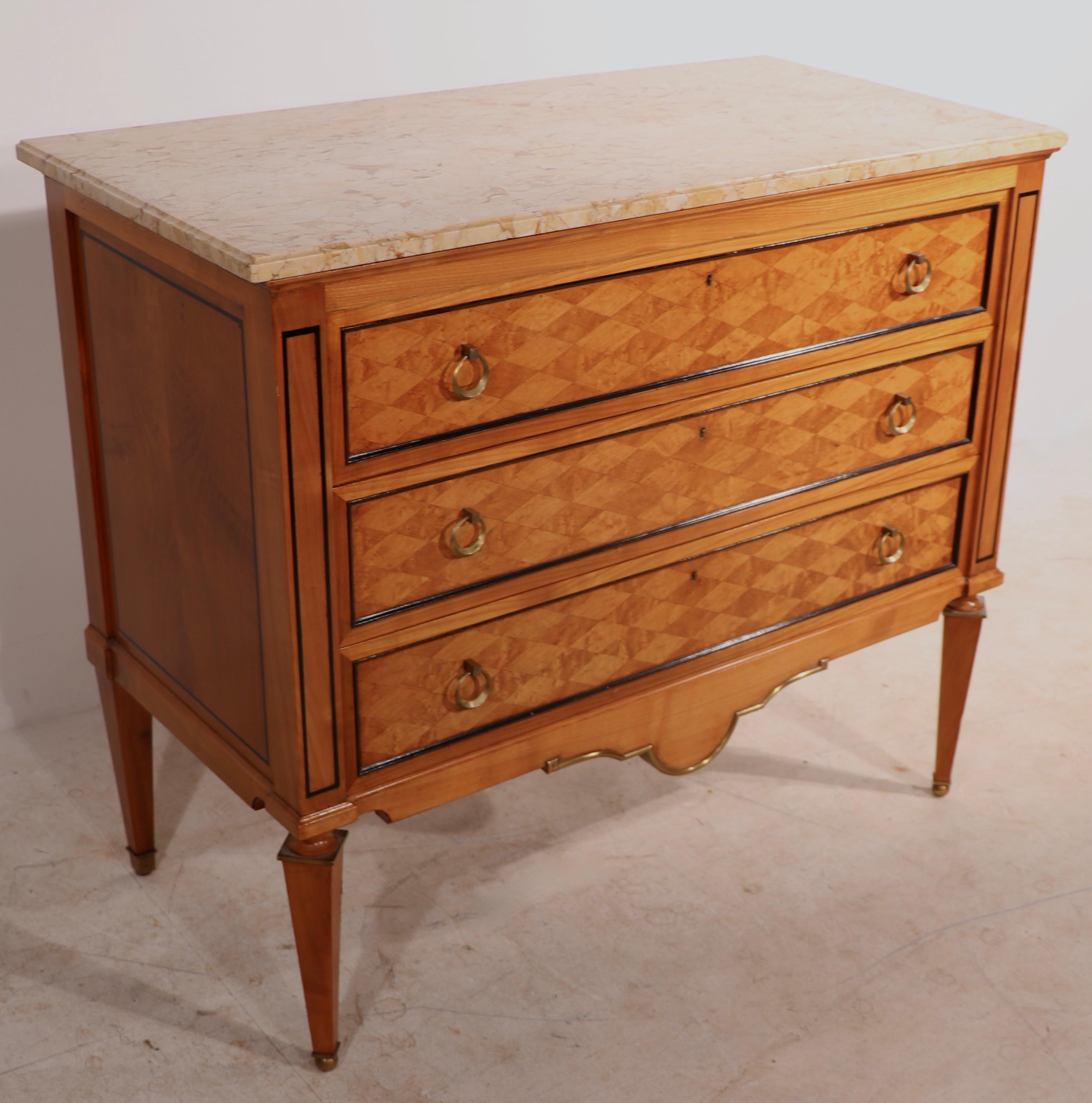 20th Century Continental Satinwood Brass and Marble Commode ca. 20th C probably Italian Made For Sale