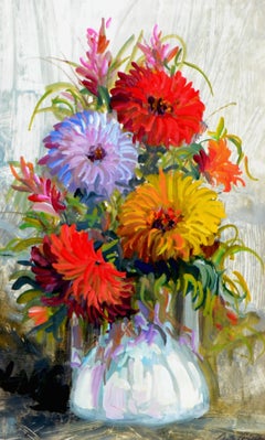 Mid-Century Red Chrysanthemum Floral Bouquet