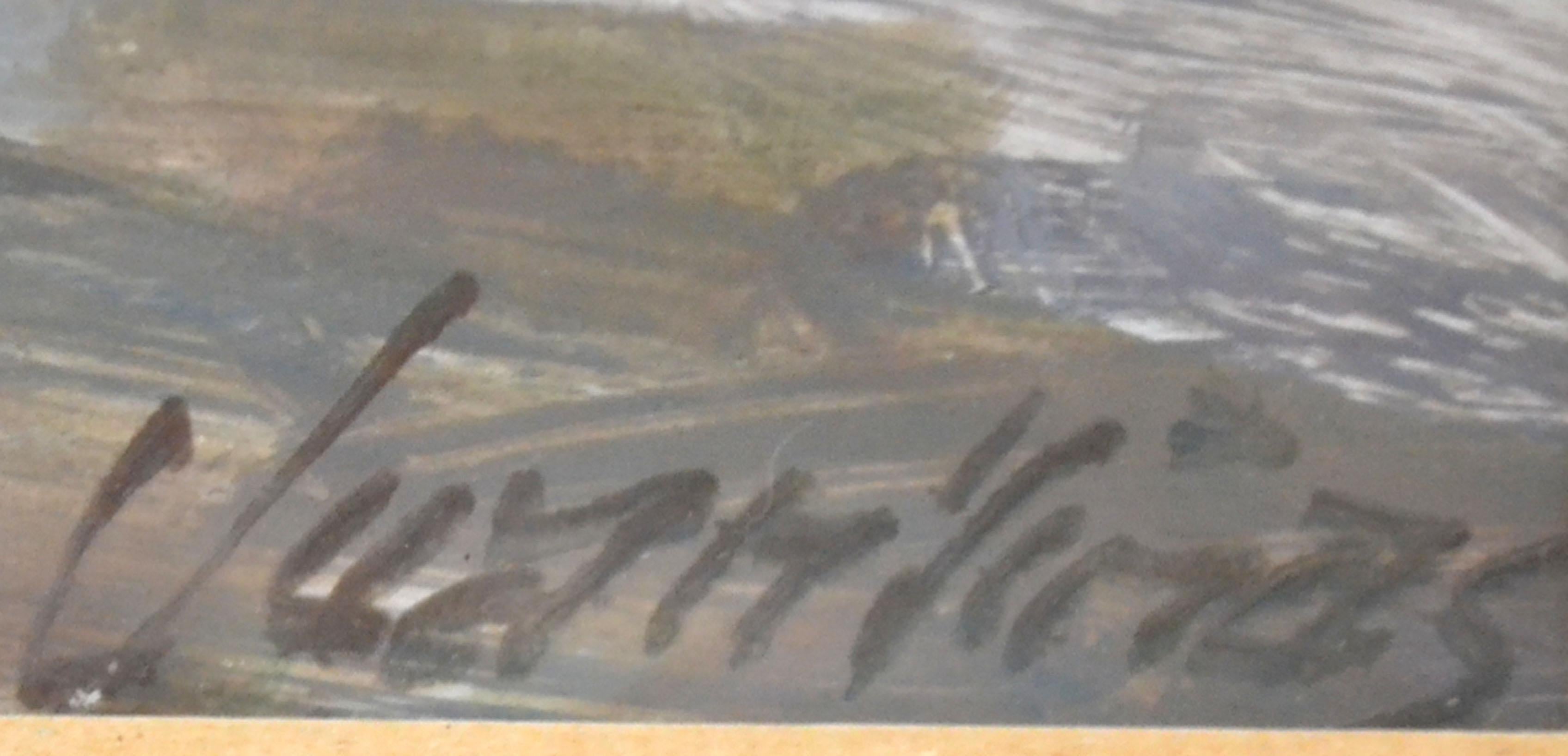 Nature morte impressionniste de l'école continentale du milieu du siècle, huile sur papier d'un bouquet de chrysanthèmes par un artiste inconnu. Signé de façon illisible 