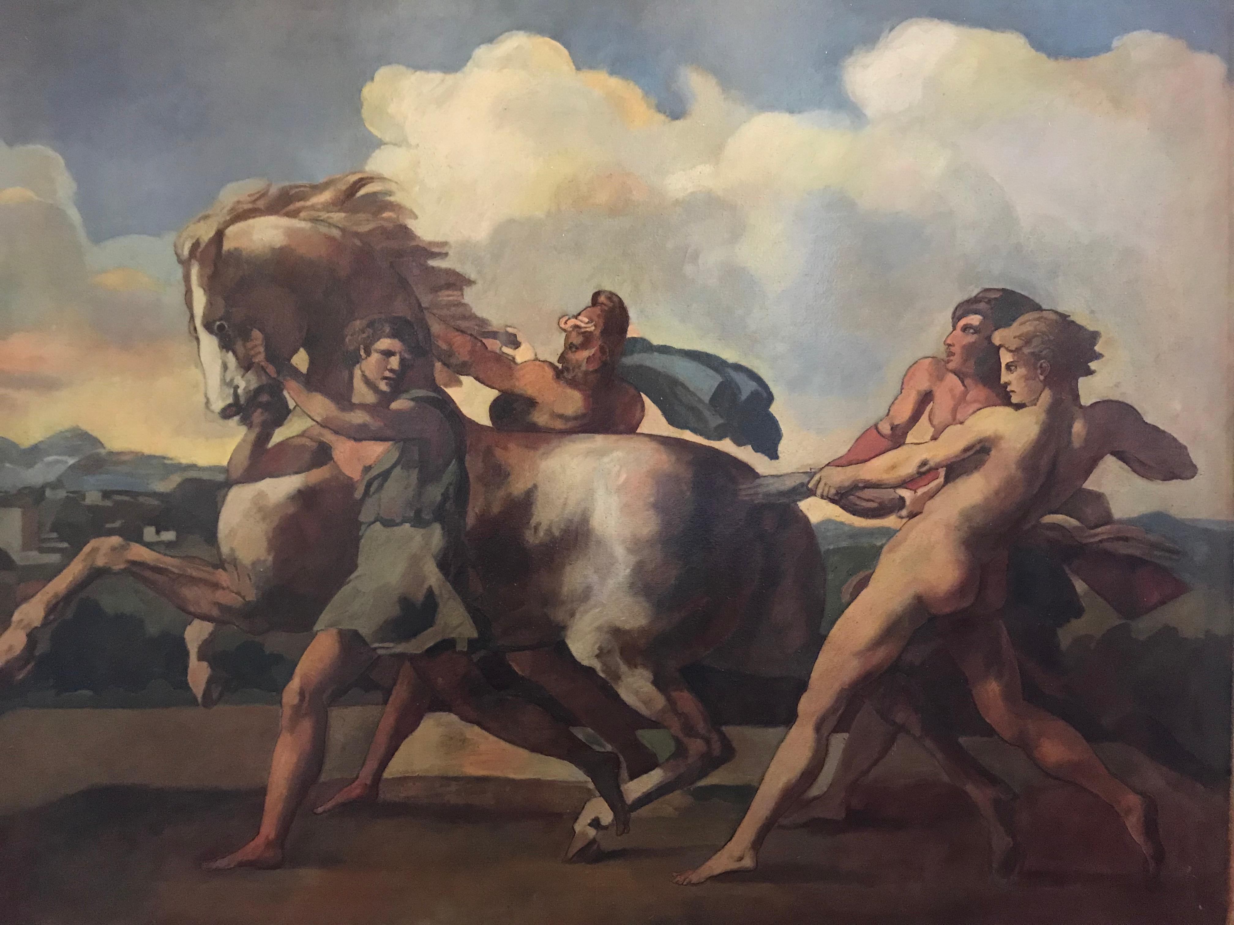 Unknown Nude Painting - Huge Greek mythology painting -- The Start of the Race of the Barberi Horses