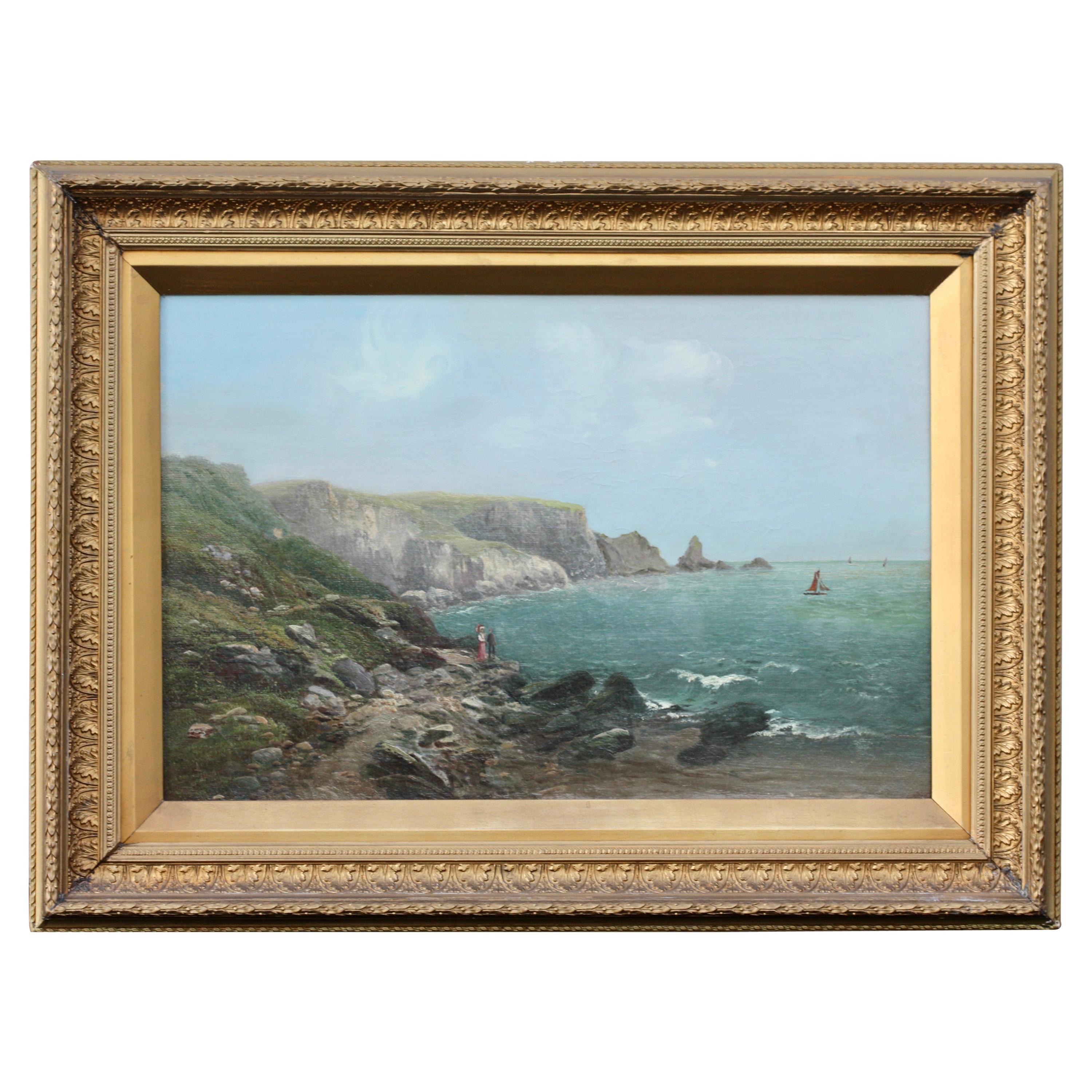  Continental School, Seascape, Oil on Canvas Gallery Label John Britnell For Sale
