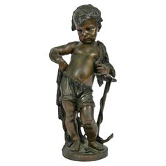 Used Continental School Bronze Figure of a Boy Fishing