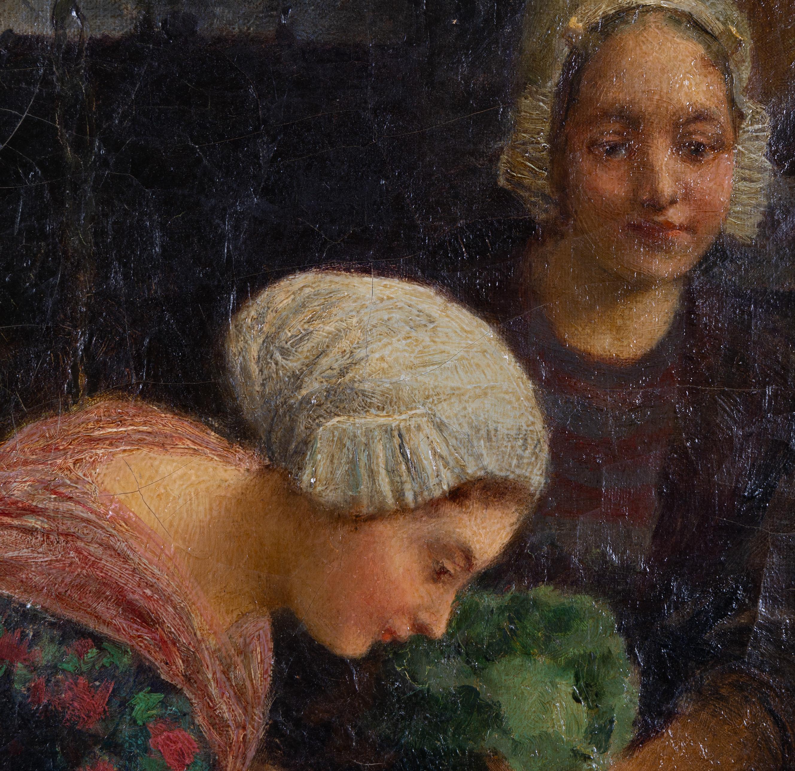 Continental School, Ende 19. Jahrhundert Öl auf Leinwand - Zwei Frauen mit Kohlköpfen (Französisch) im Angebot