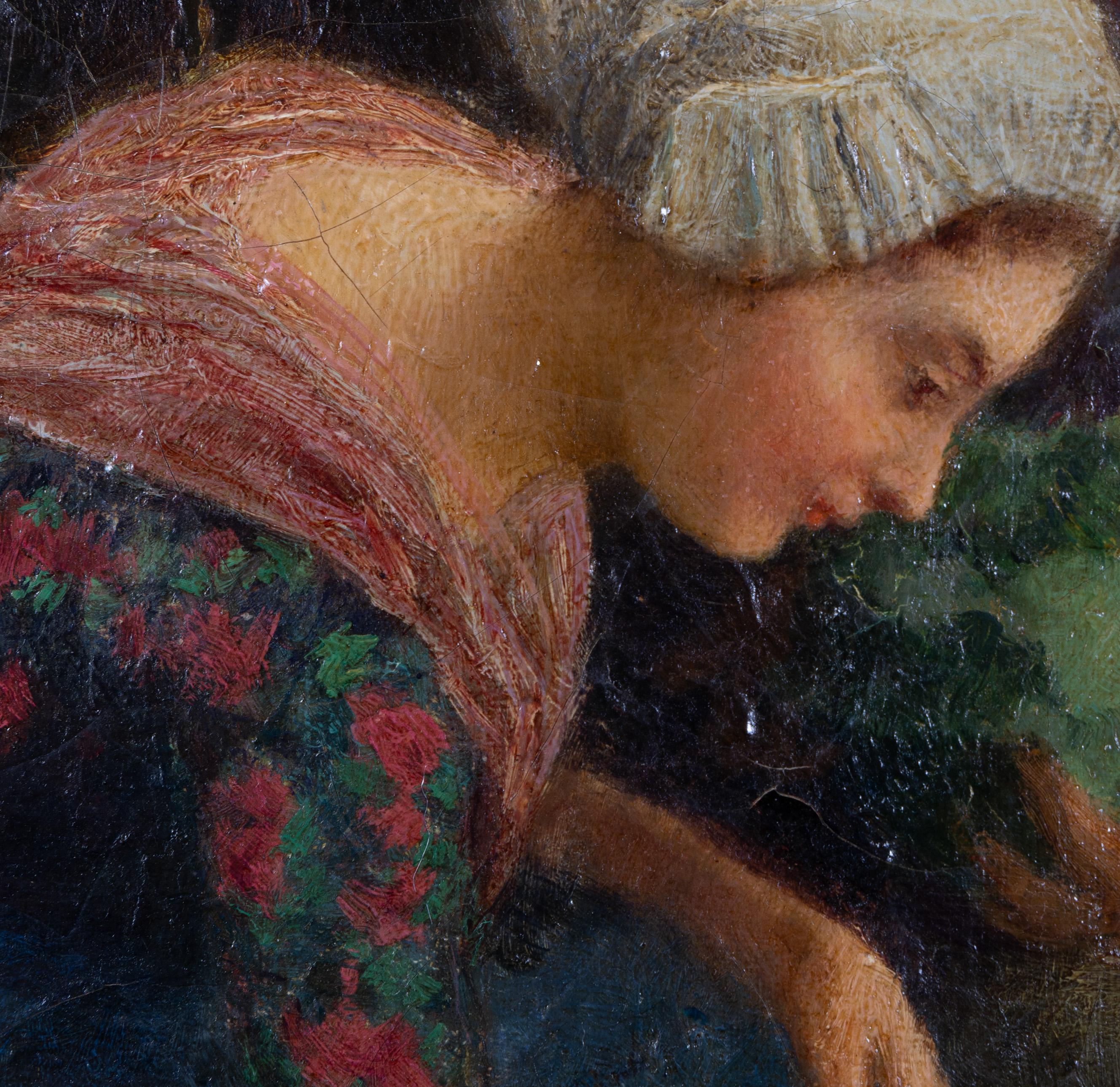 Continental School, Ende 19. Jahrhundert Öl auf Leinwand - Zwei Frauen mit Kohlköpfen im Zustand „Gut“ im Angebot in TEYJAT, FR