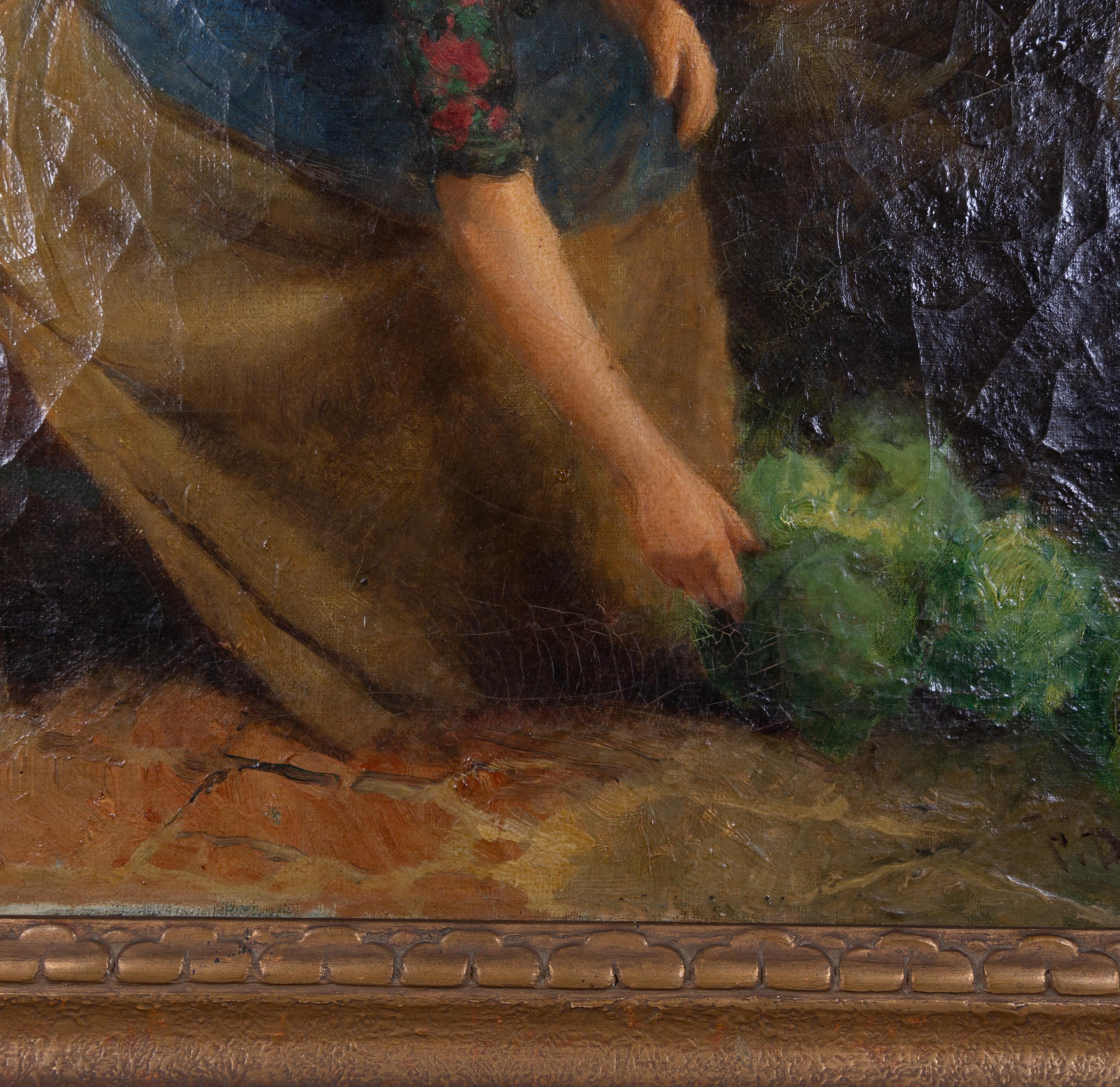 Continental School, Ende 19. Jahrhundert Öl auf Leinwand - Zwei Frauen mit Kohlköpfen im Angebot 1