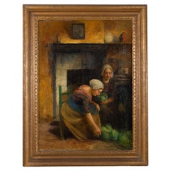 Continental School, late 19th century Oil on Canvas - Two Women with Cabbages