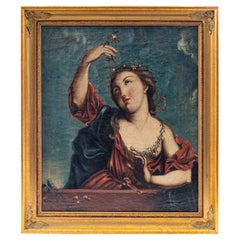 Continental School Oil on Canvas of Girl 
Flowers