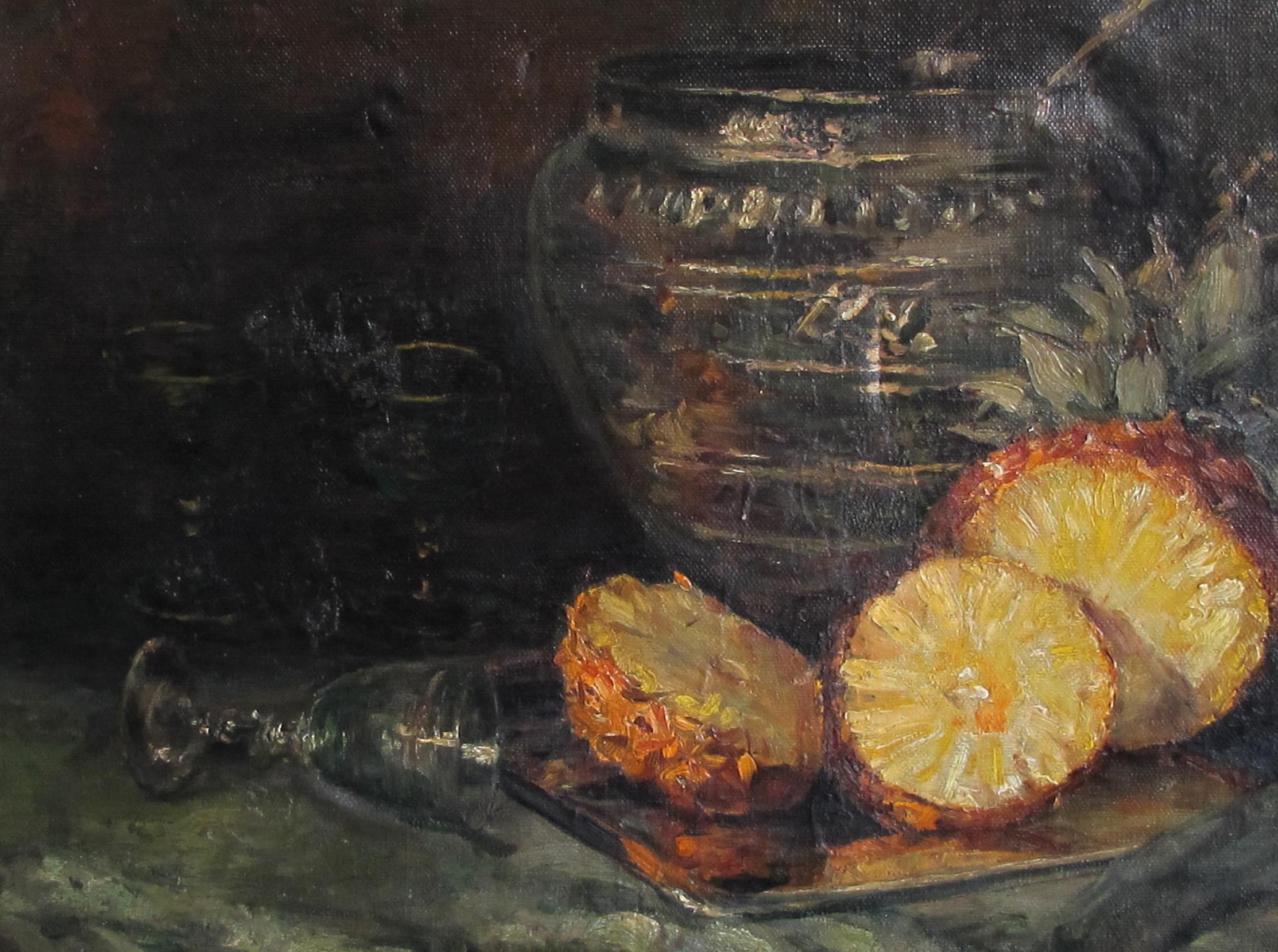 Unknown Continental School, Oil on Canvas, Still Life with Pineapple For Sale