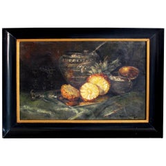 École continentale, huile sur toile, nature morte avec ananas