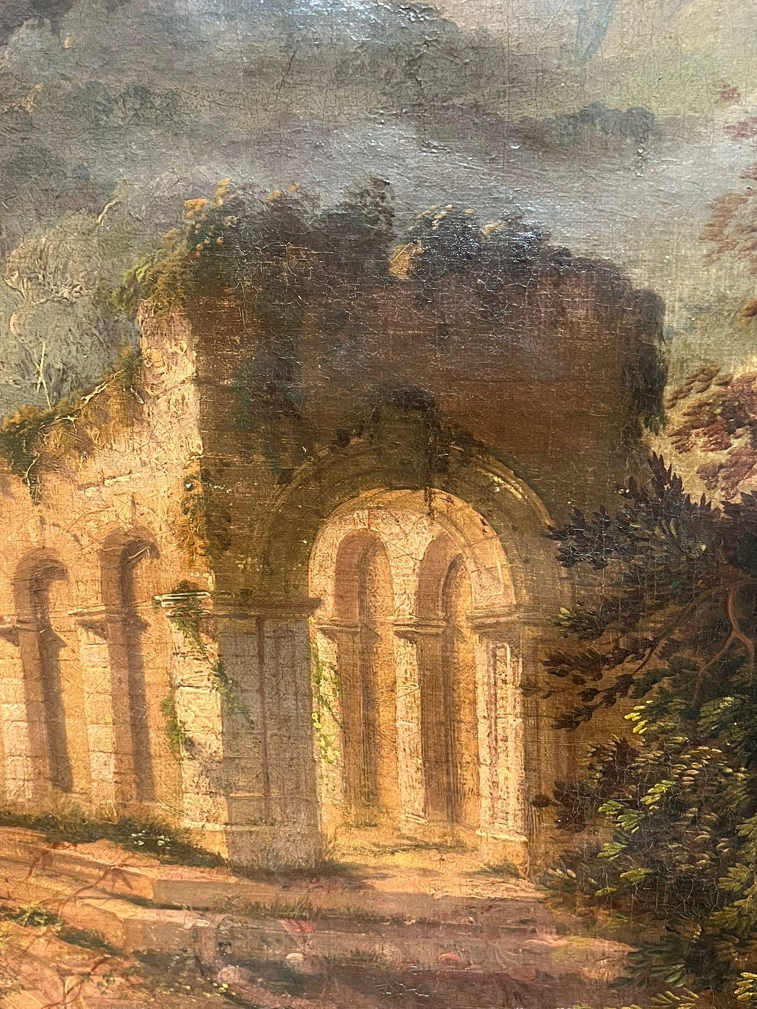 19. Jahrhundert. Figuren auf der Jagd Klassische Ruinen Berge Sonnenuntergang Landschaft Nordafrika (Alte Meister), Painting, von Continental School