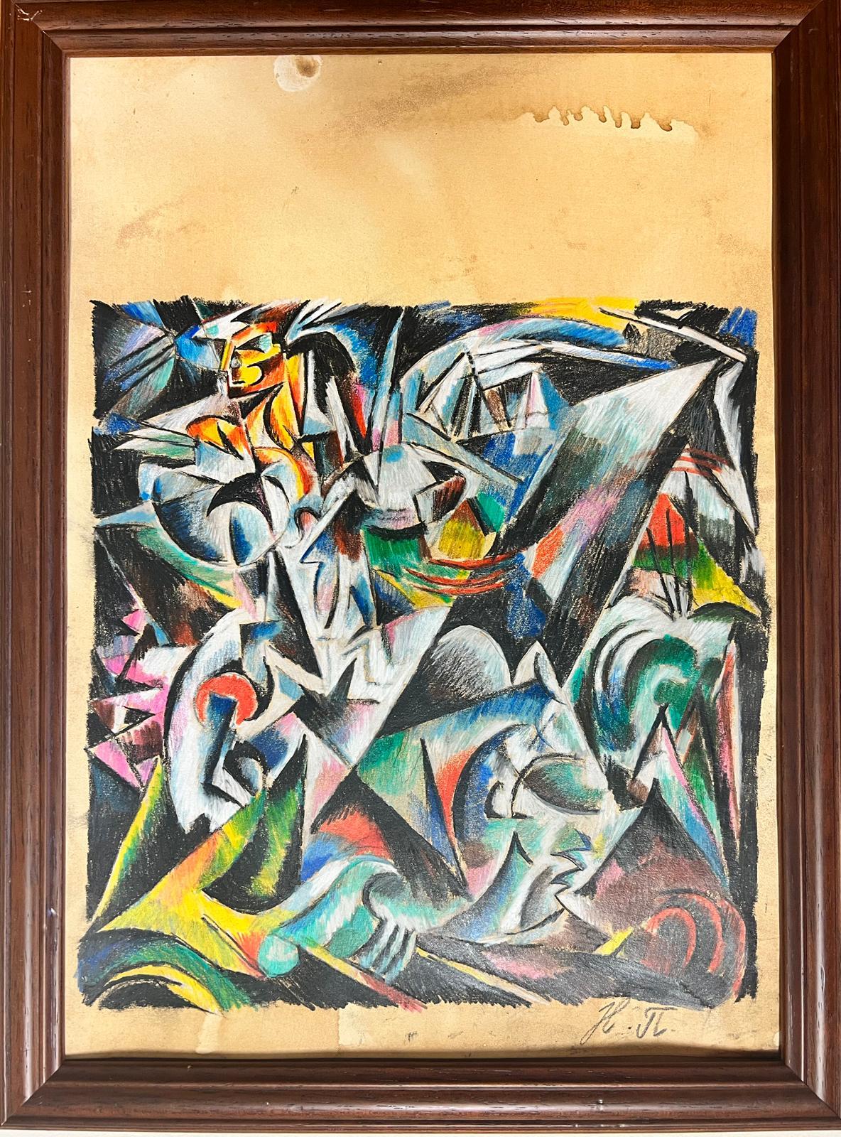 Opera d'arte figurativa astratta cubista del XX secolo Immagine stupefacente - Painting di Continental School