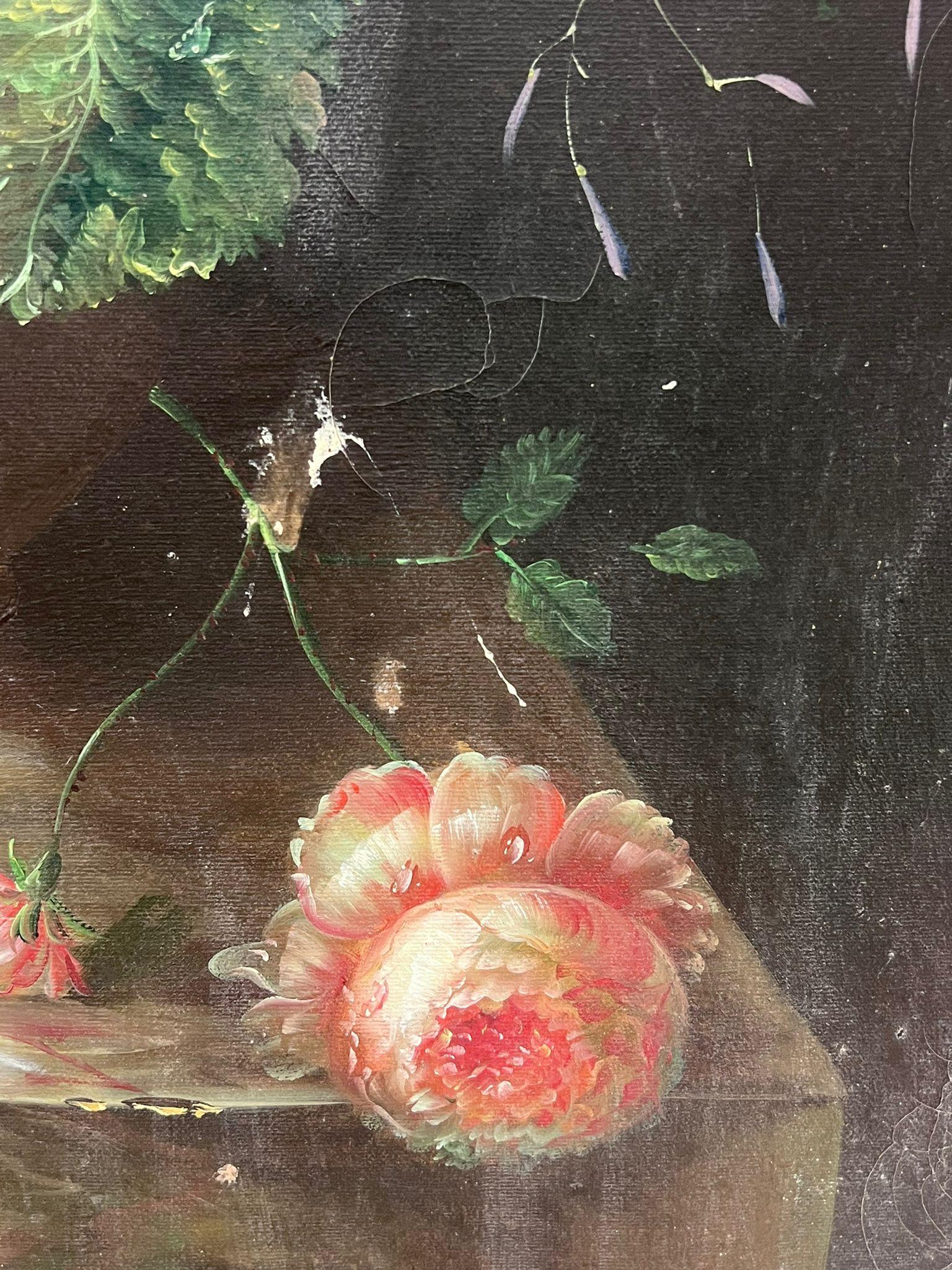 Abbondanza di fiori con uva e rose
Continental School, fine del XX secolo
molto probabilmente si tratta di un lavoro di pastiche dopo una composizione precedente
olio su tela, senza cornice
tela: 36 x 24 pollici
provenienza: collezione