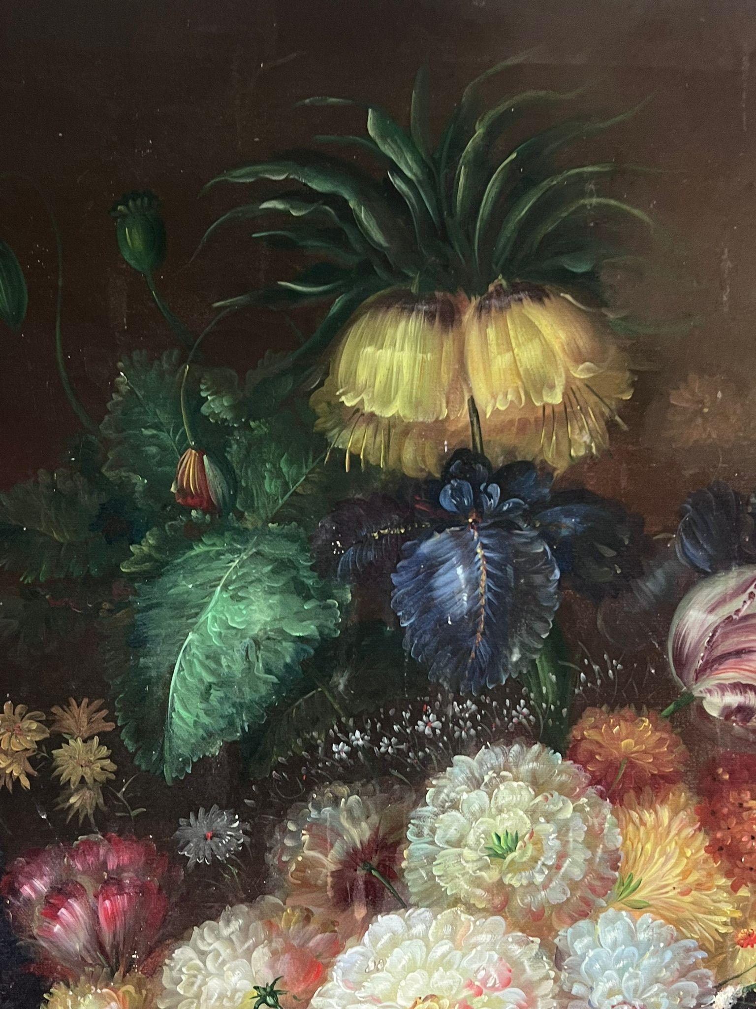 Abbondanza di fiori con uva e rose Natura morta grande pittura a olio in vendita 3