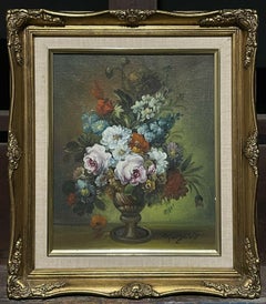 Classical Still Life of Flowers in a Vase, signed 
framed oil
