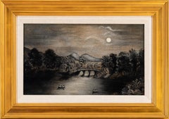 Continental School (19th Century European) [Moonlit River] Romantic Oil on Board