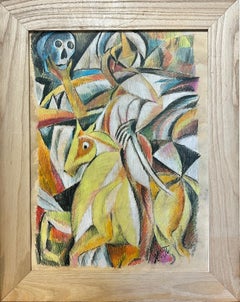 Cubist Figure on Horseback holding a Skull 20th Century Artwork