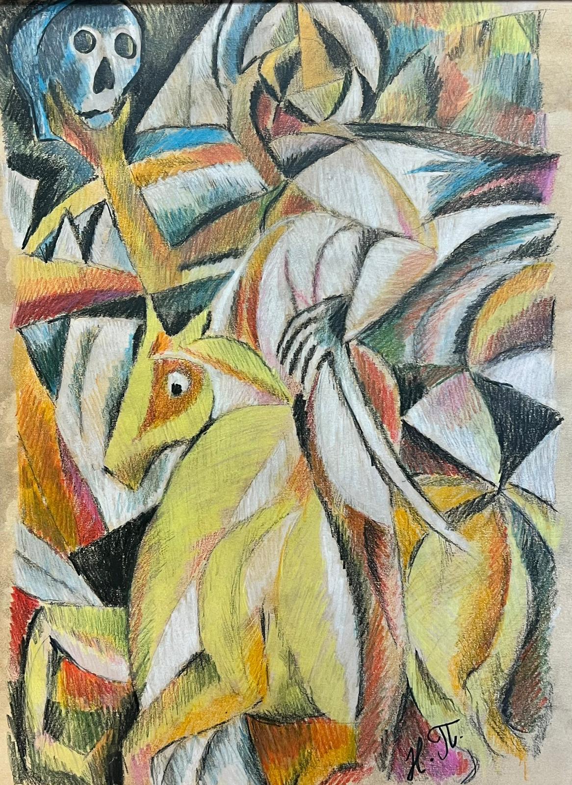 Figura cubista a cavallo che regge un teschio Opera d'arte del XX secolo in vendita 3