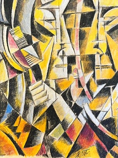 Ritratto cubista Figure Giallo Astratto Pittura originale