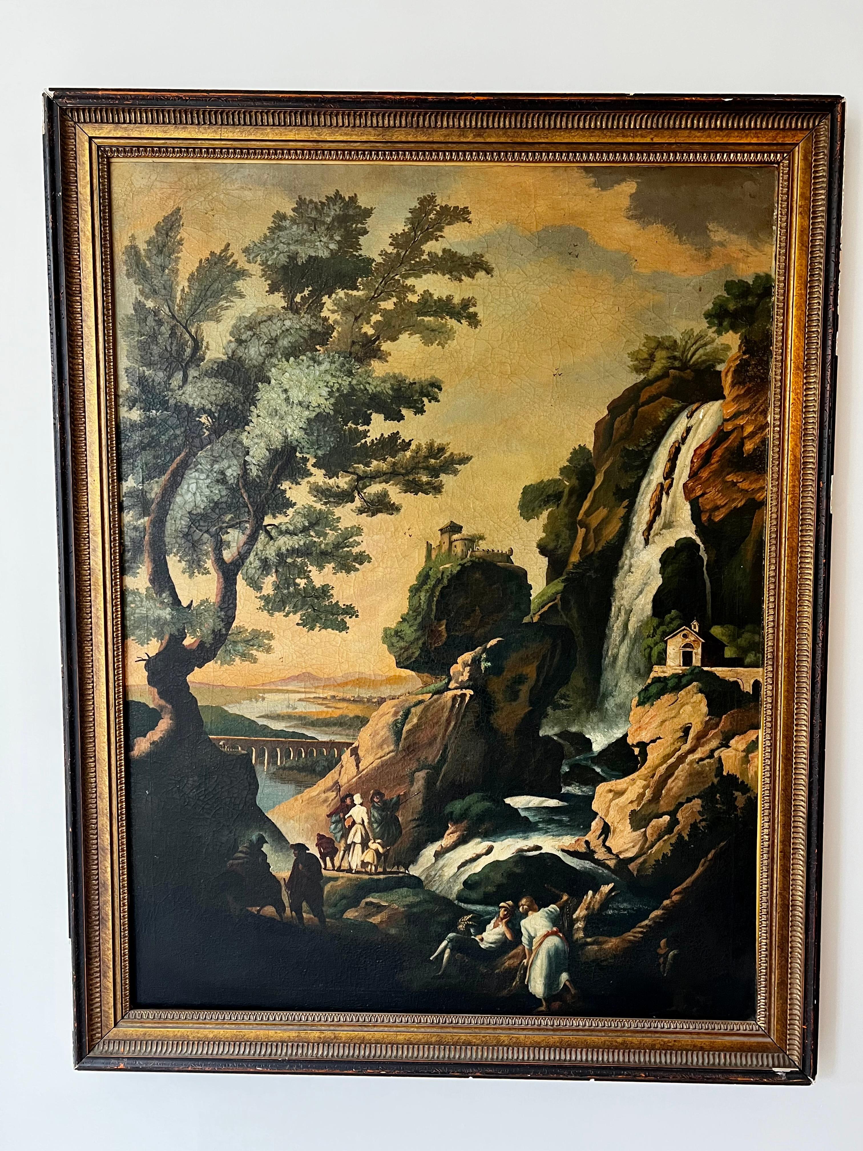 Figurative Painting Continental School - Début du 20e siècle Paysage avec figures