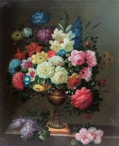 Eleganza del vaso traboccante di fiori da giardino Natura morta classica pittura ad olio