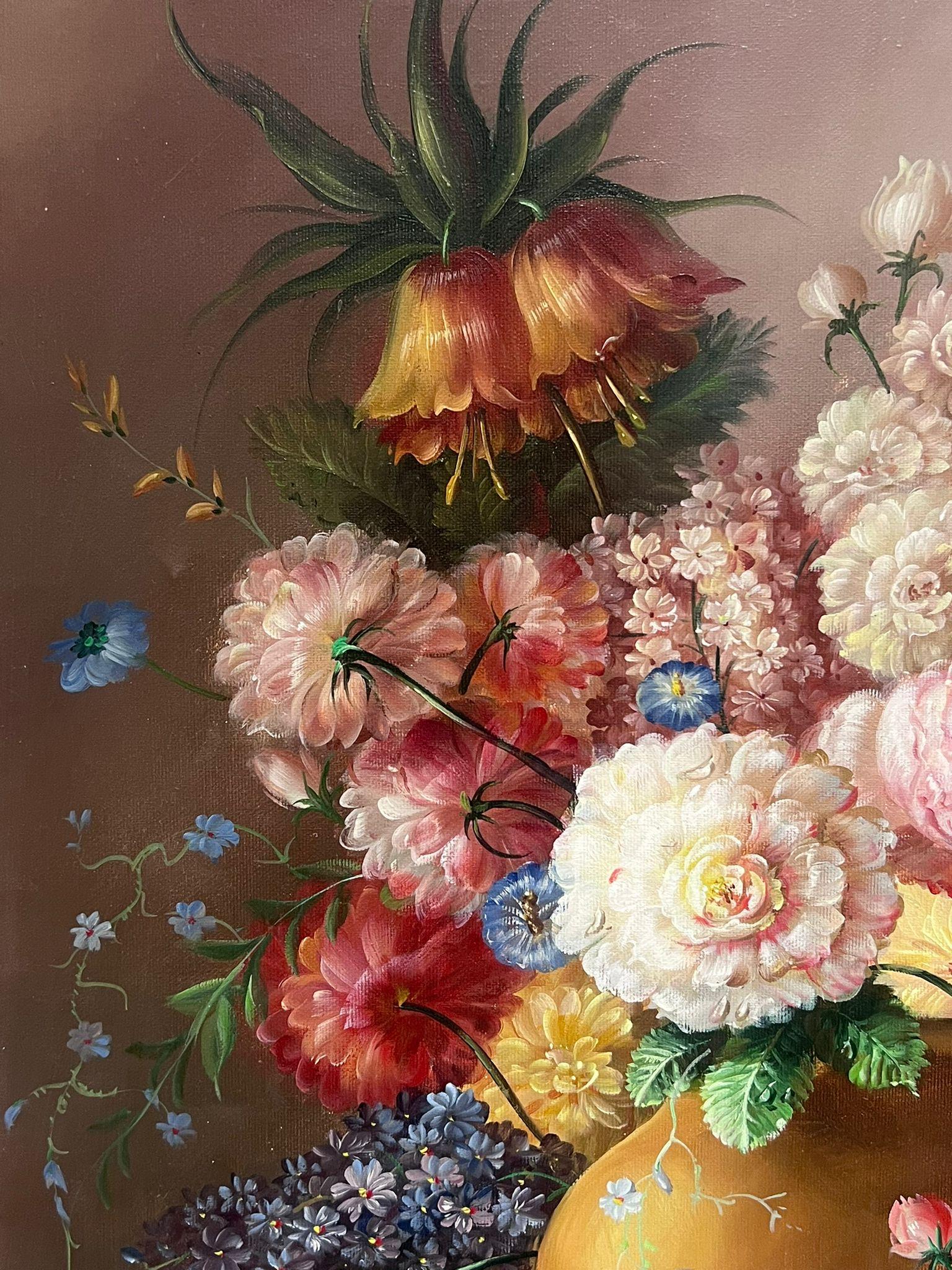 Natura morta floreale con uva e nido d'uccello Composizione classica di peonie - Still-Life Painting Marrone di Continental School