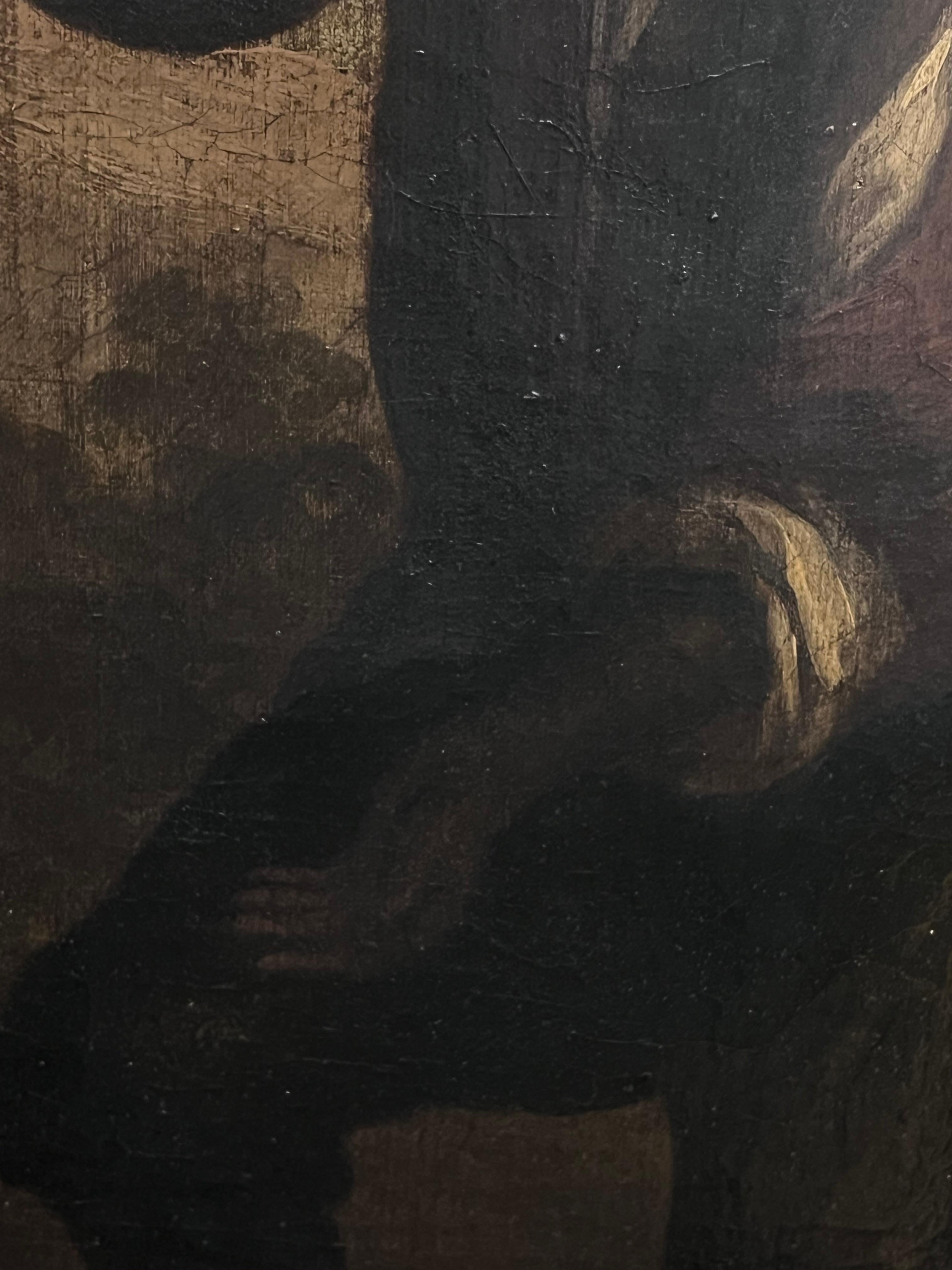 Gran óleo europeo del siglo XVIII Tres figuras en un paisaje en venta 3