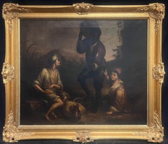 Gran óleo europeo del siglo XVIII Tres figuras en un paisaje