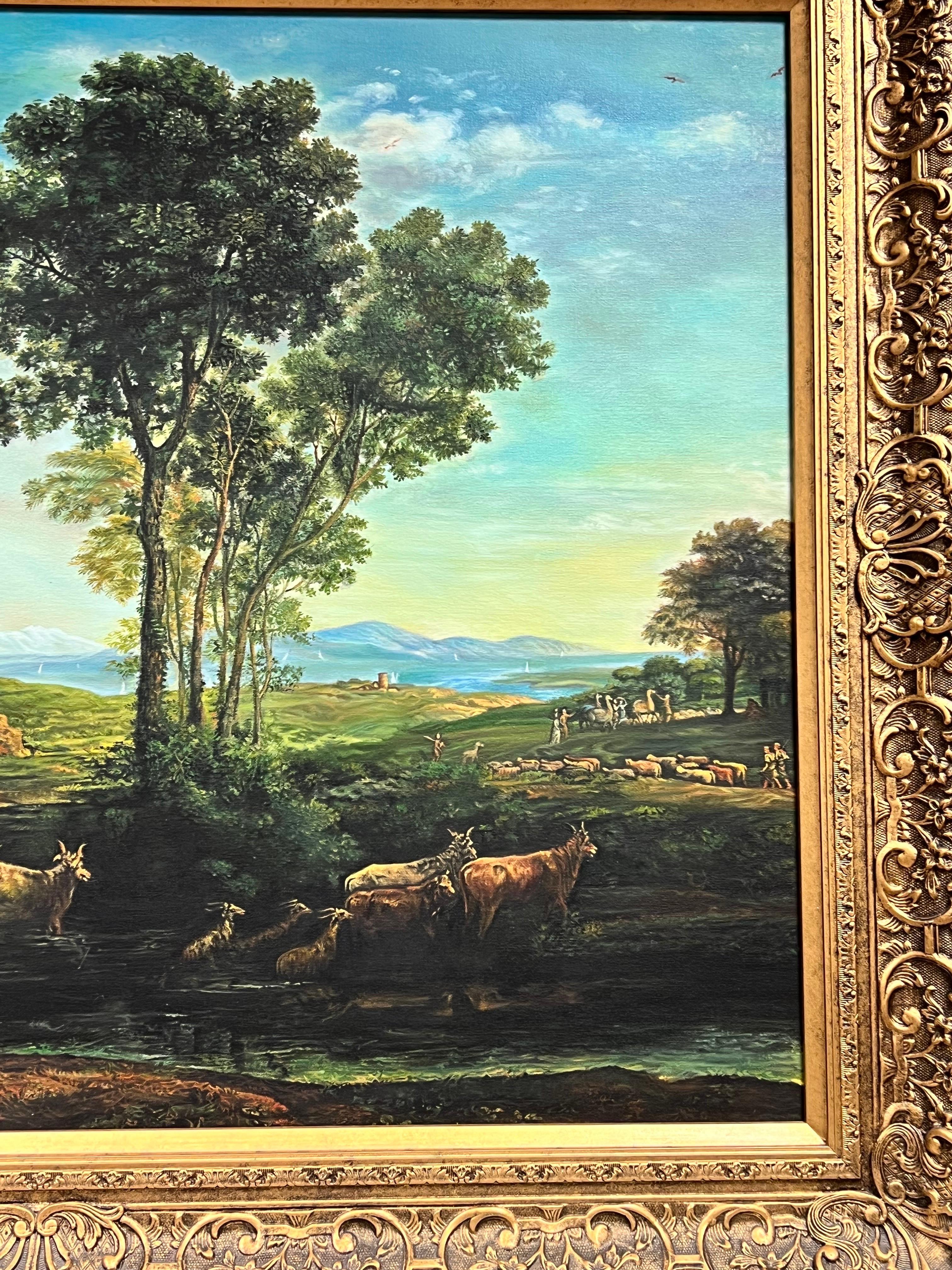 Grande peinture à l'huile classique - Figures d'animaux dans un paysage arcade, encadrée - Maîtres anciens Painting par Continental School