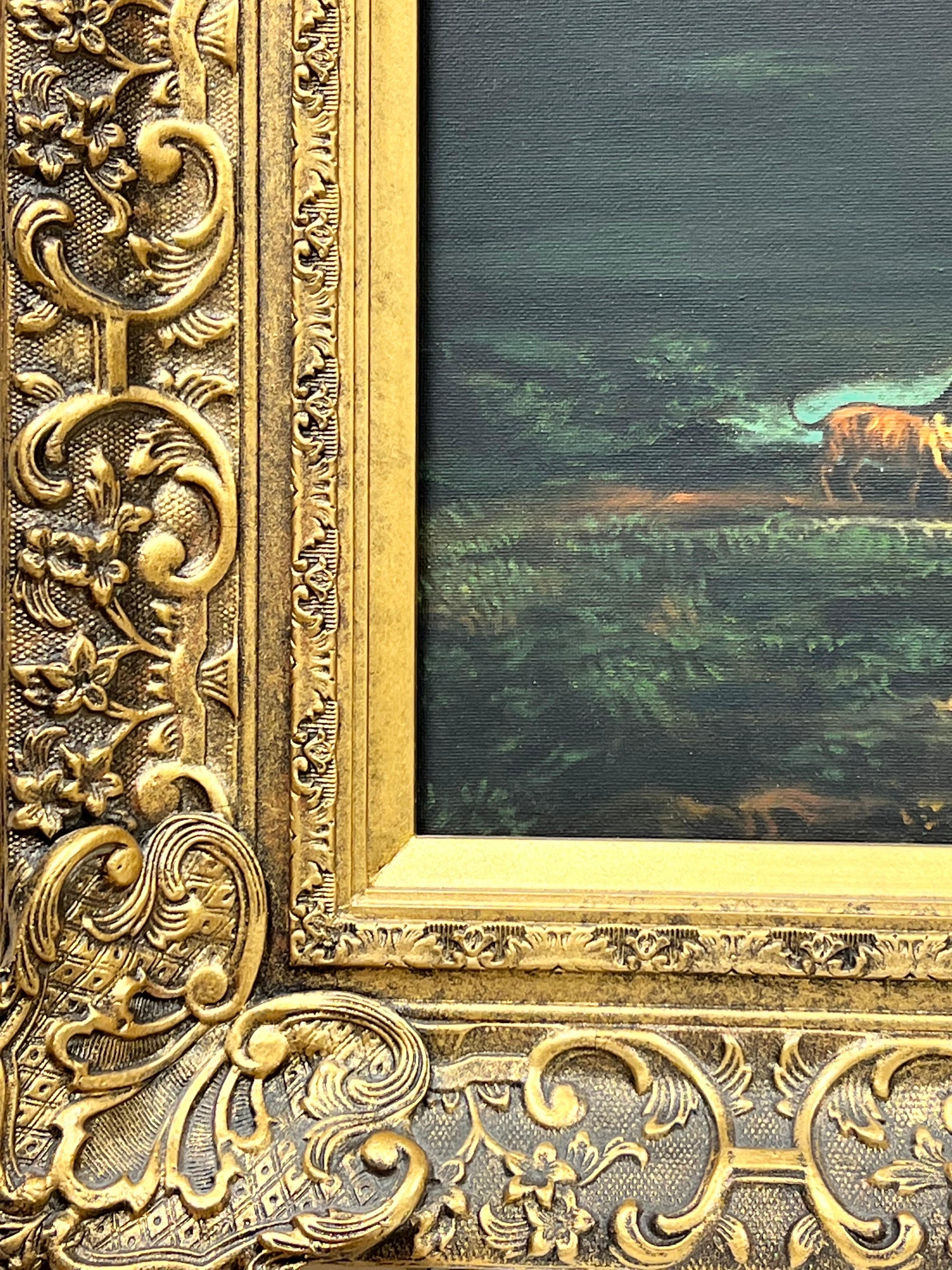 Grande peinture à l'huile classique - Figures d'animaux dans un paysage arcade, encadrée en vente 4