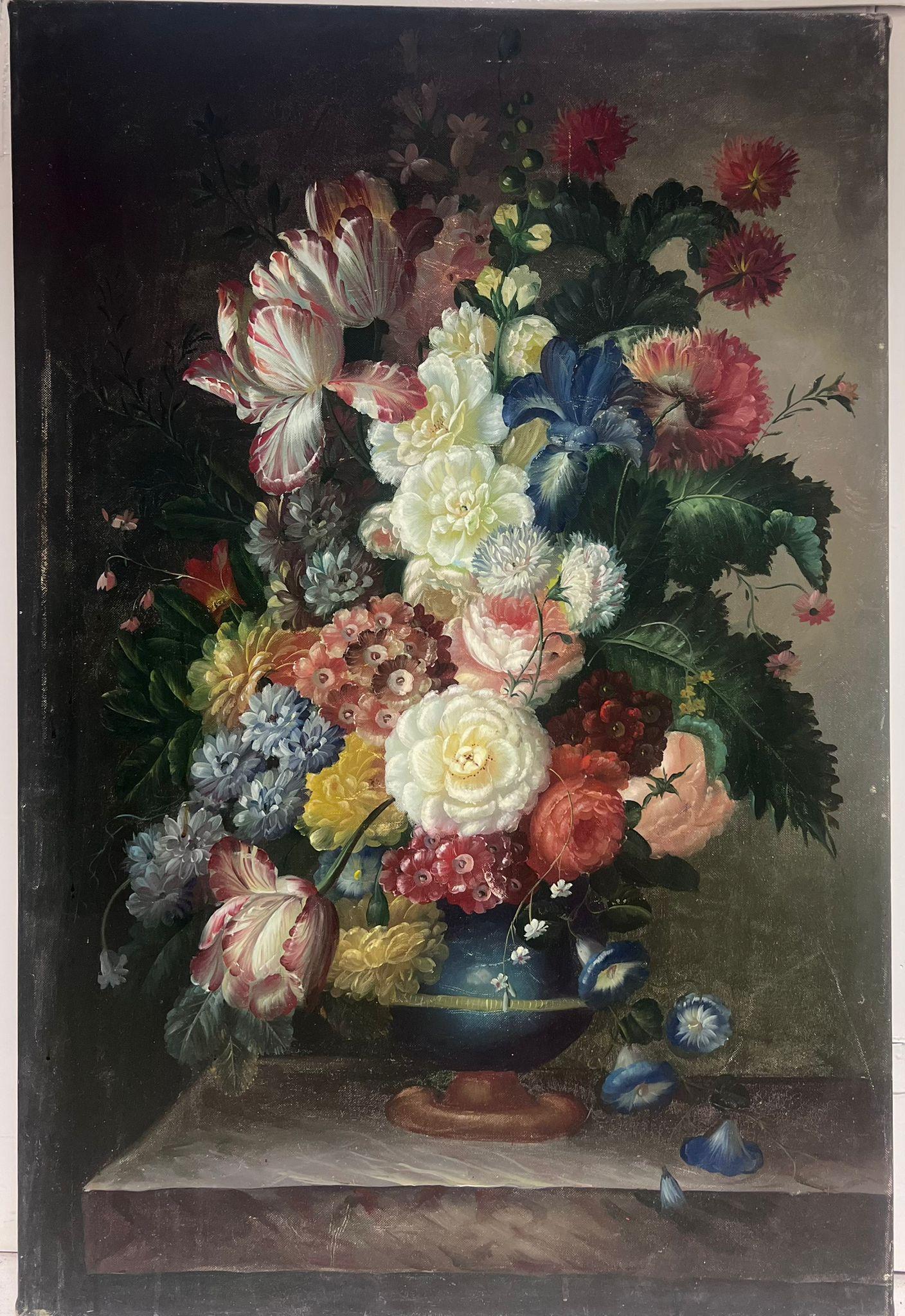 Gran bodegón clásico de flores Profusión ornamentada de pétalos Pintura al óleo - Painting de Continental School