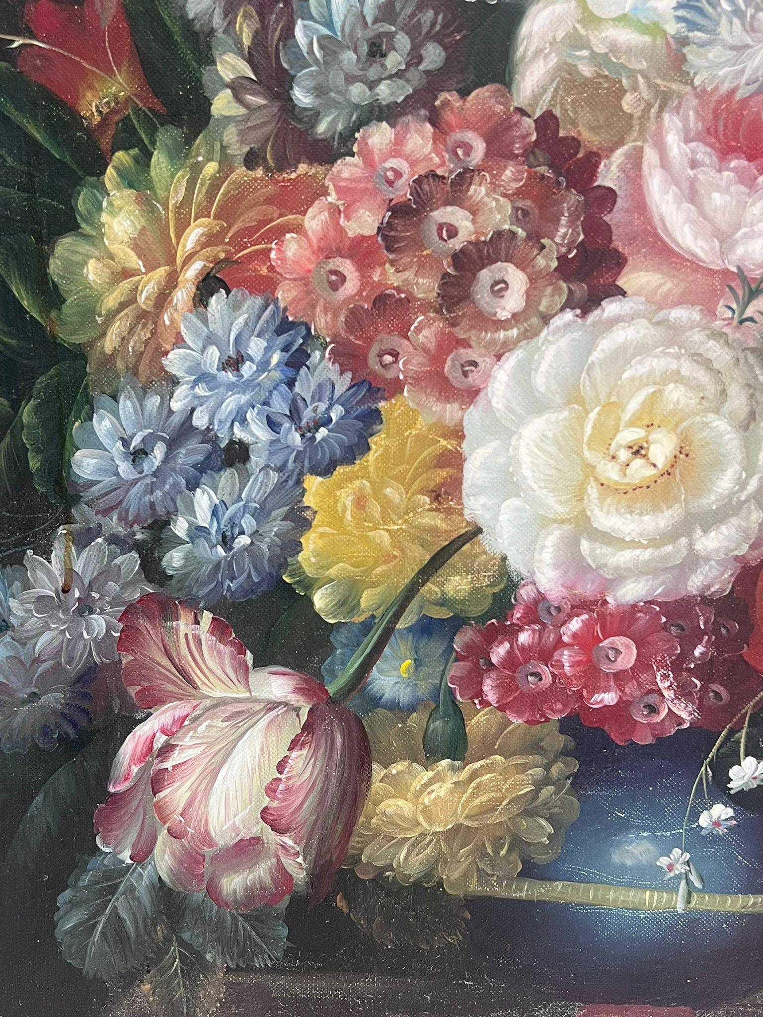 Gran bodegón clásico de flores Profusión ornamentada de pétalos Pintura al óleo - Still-Life Painting Negro de Continental School